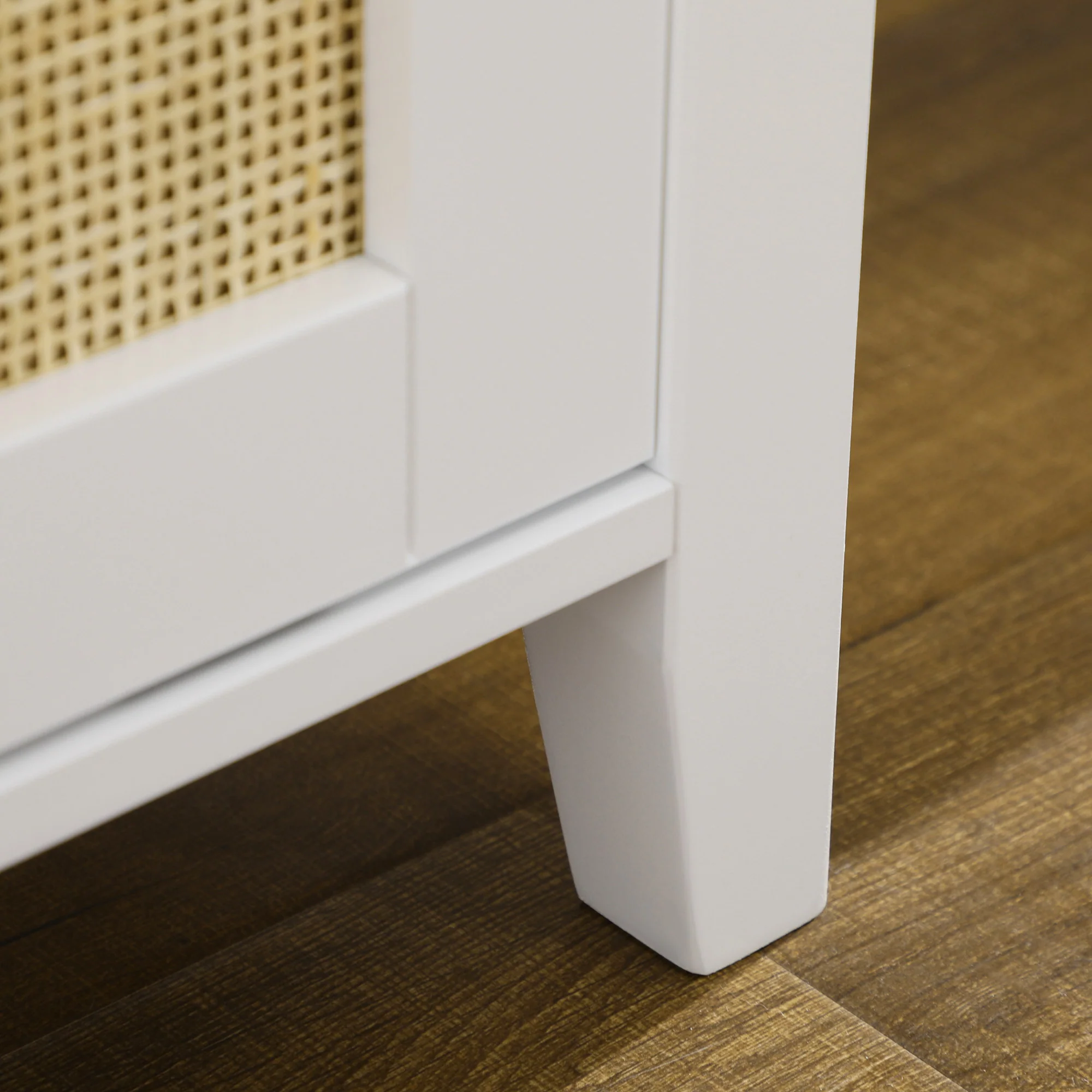 Banc à chaussures meuble de rangement avec étagère sur pieds 2 placards avec façades cannage blanc - Image 9