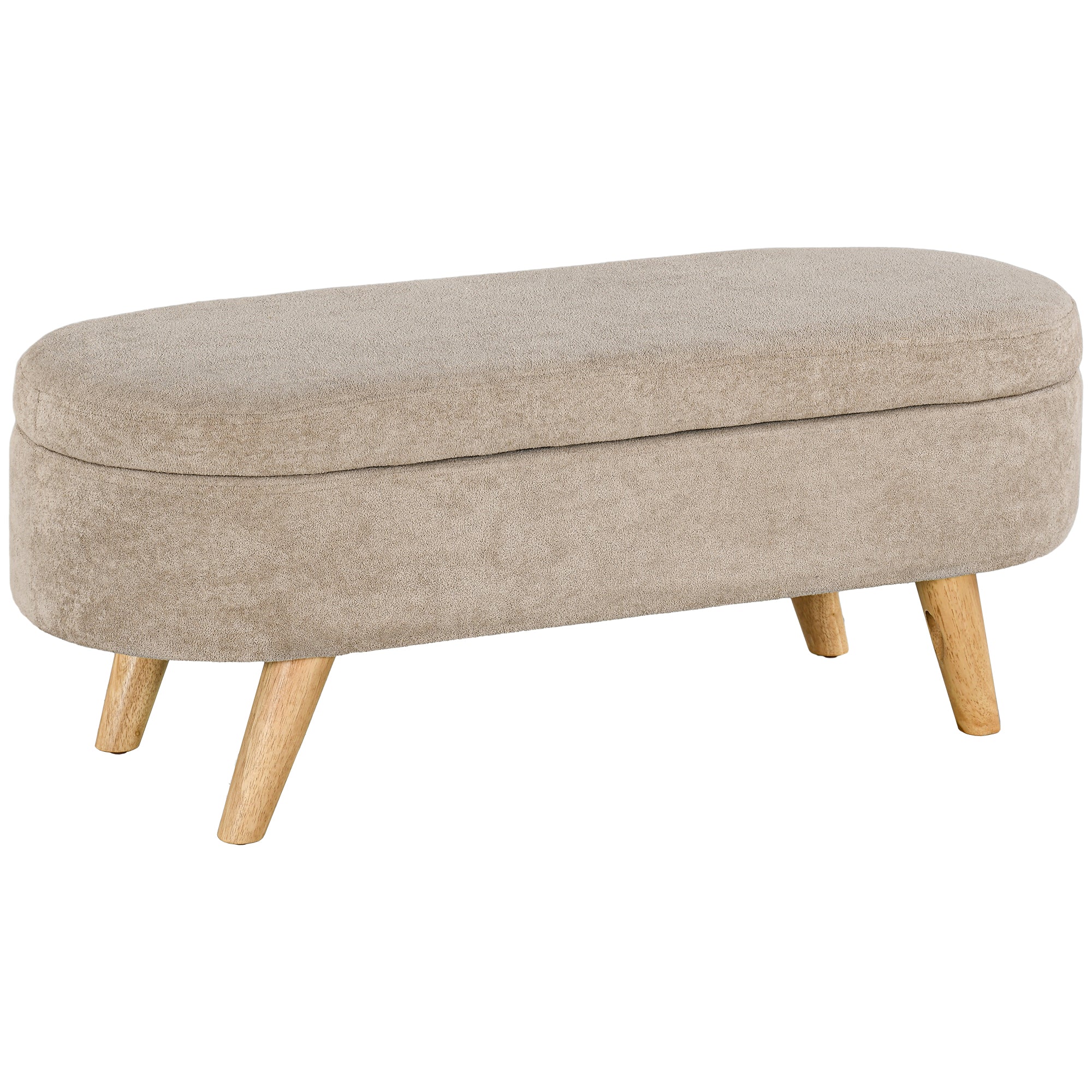 Banc banquette bout de lit coffre de rangement 2 en 1 en tissu avec pieds en bois 110l x 40P x 43H cm cm beige - Image 2
