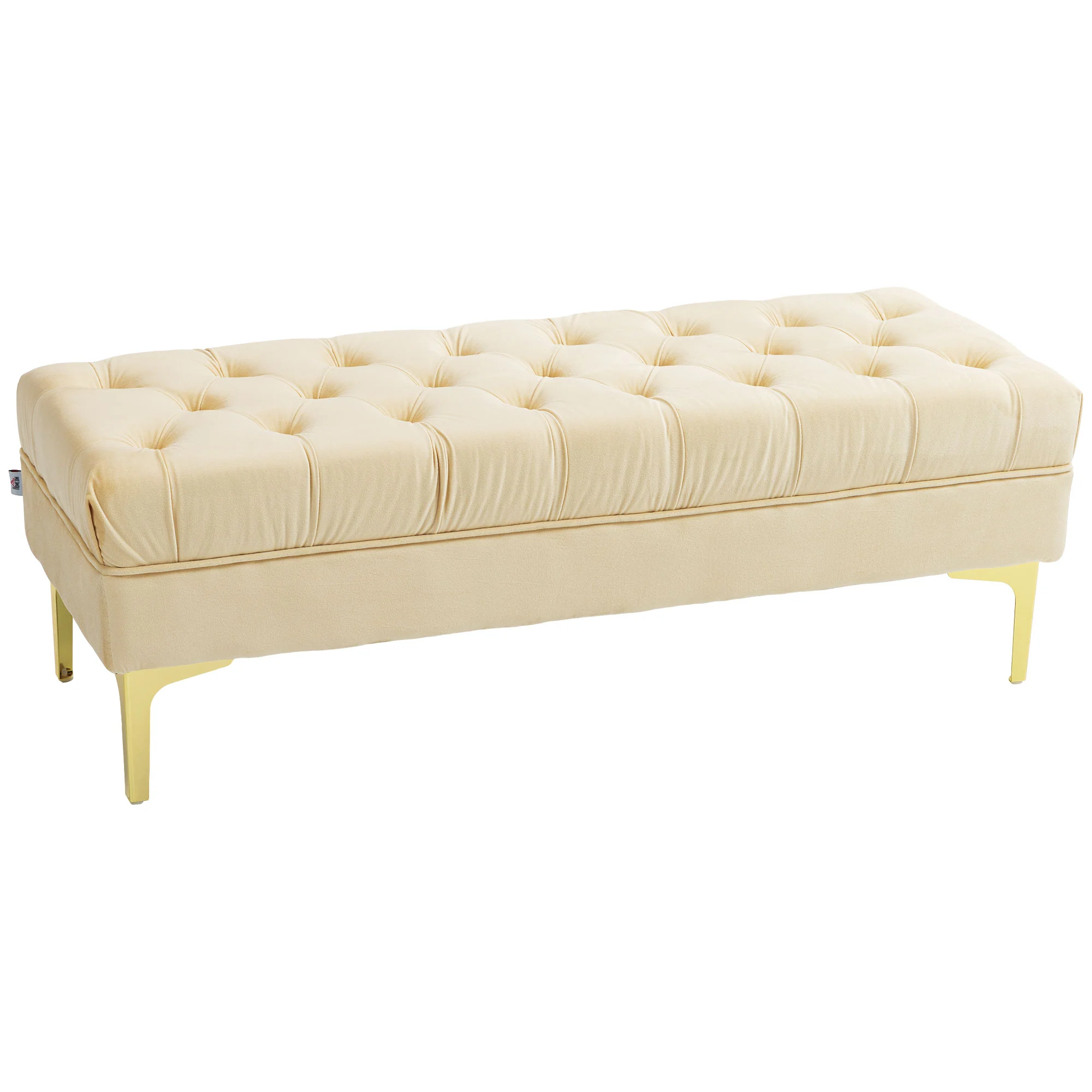 Banc banquette capitonnée bout de lit style classique chic dim. 118L x 45l x 42H cm piètement métal doré velours beige - Image 11