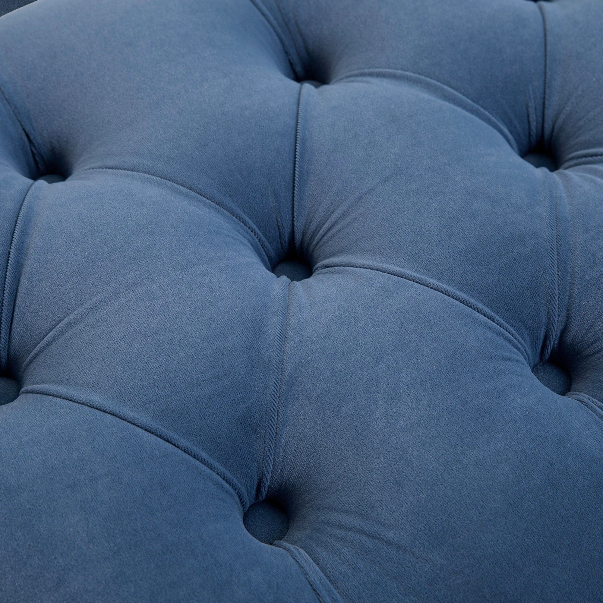 Banc banquette capitonnée bout de lit style classique chic dim. 118L x 45l x 42H cm piètement métal doré velours bleu - Image 10