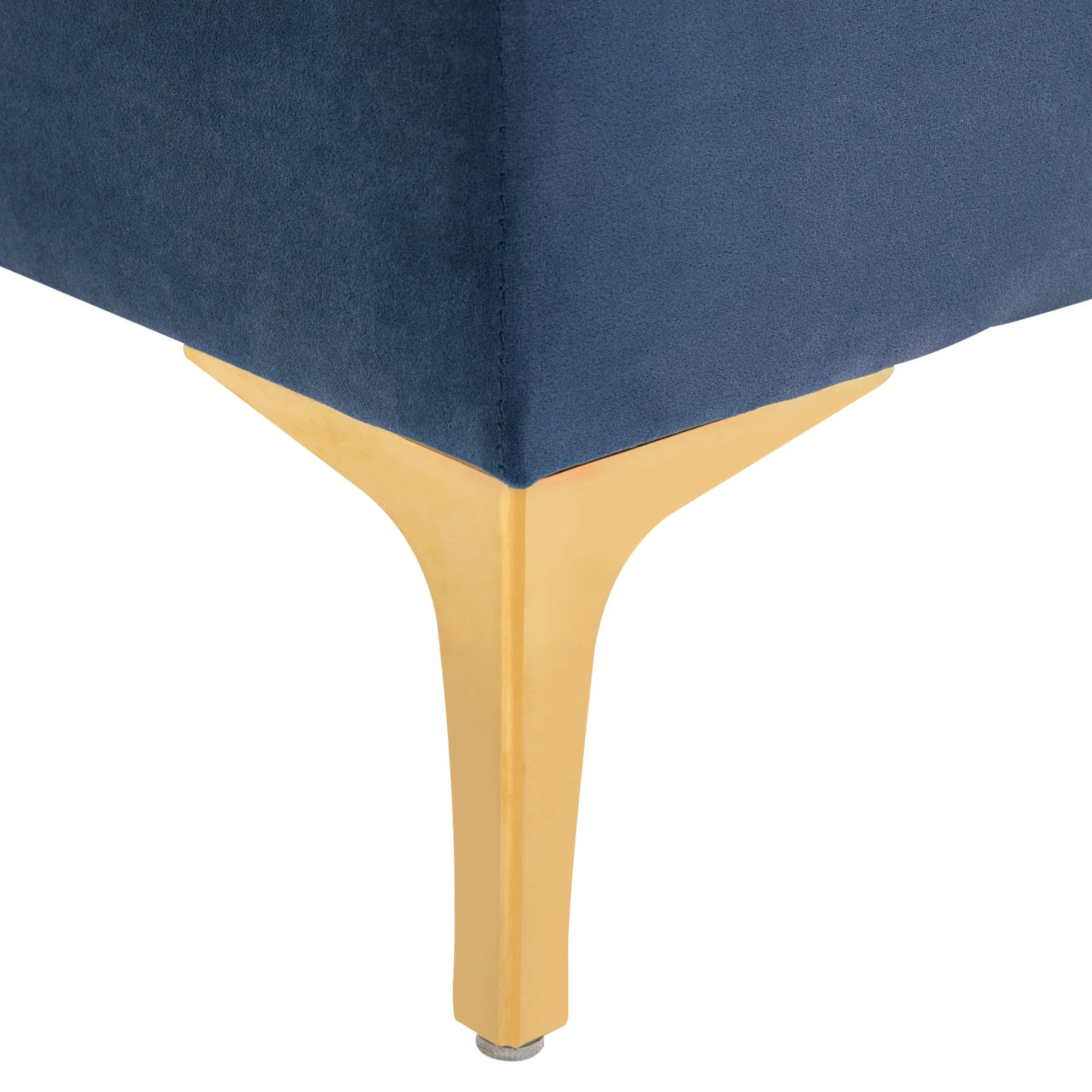 Banc banquette capitonnée bout de lit style classique chic dim. 118L x 45l x 42H cm piètement métal doré velours bleu - Image 9