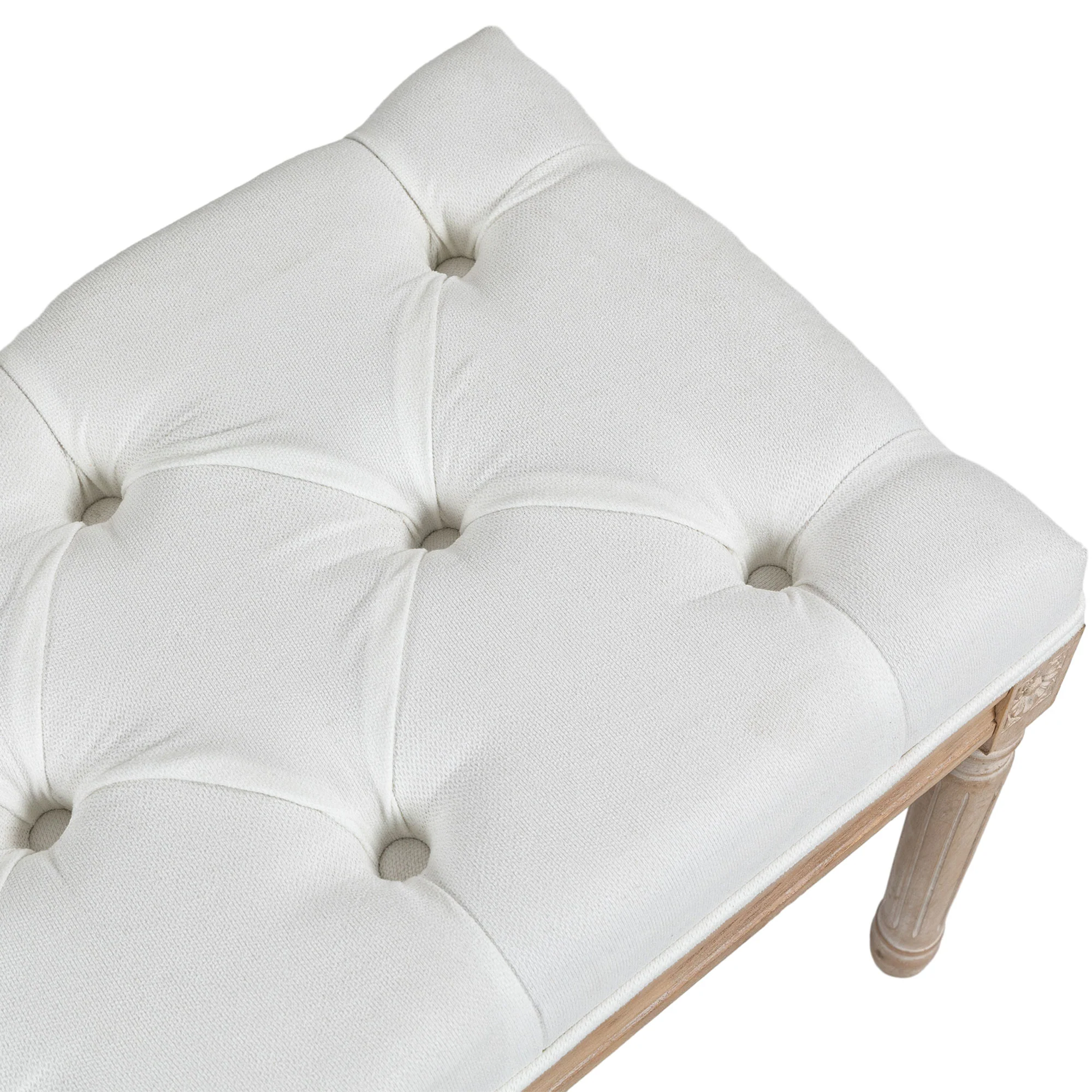Banc bout de lit banquette capitonnée style vintage fran?ais rembourrage épais revêtement tissu aspect lin pieds en bois massif crème - Image 9