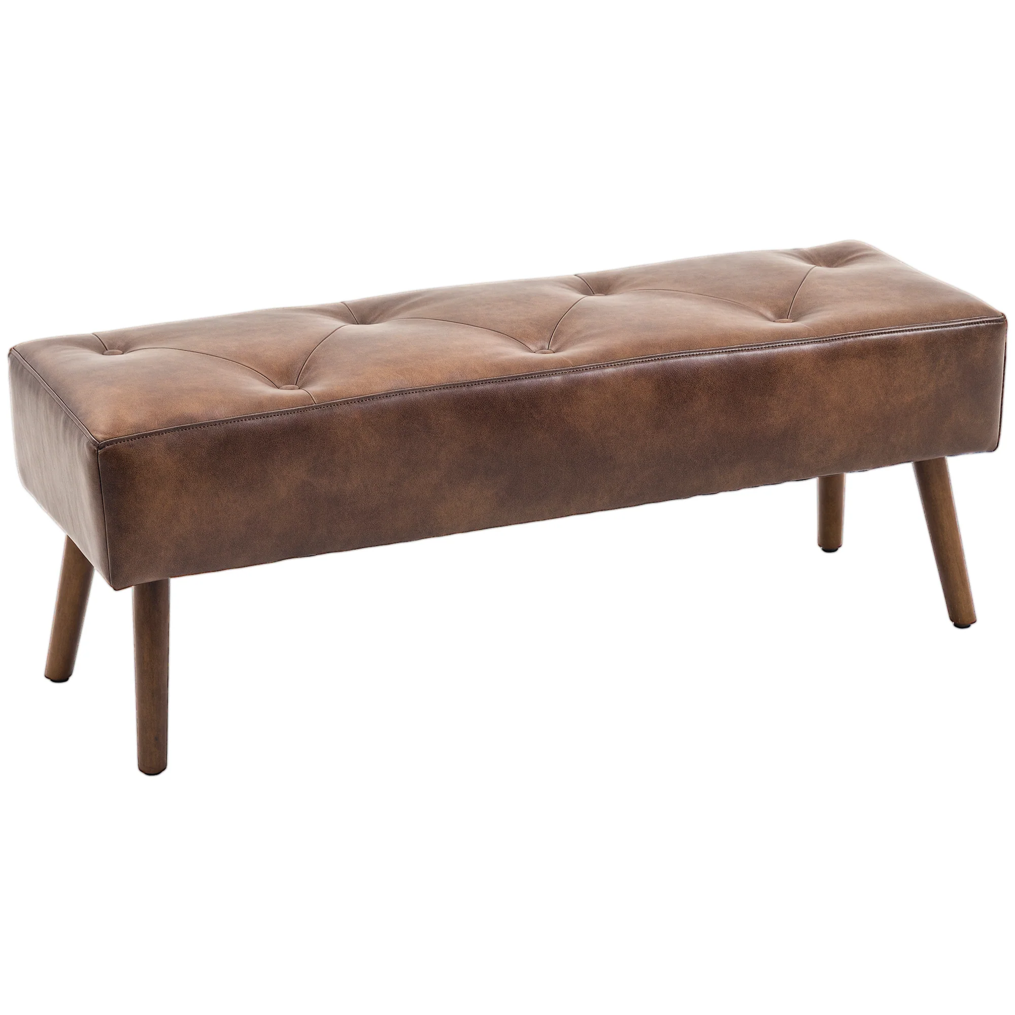 Banc bout de lit banquette capitonnée style vintage revêtement synthétique 114 x 38 x 42 cm piètement bois banc rembourré marron effet vieilli - Image 11