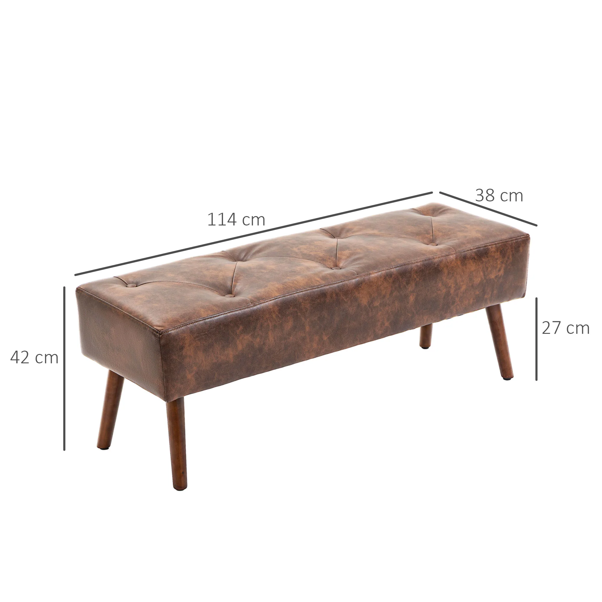 Banc bout de lit banquette capitonnée style vintage revêtement synthétique 114 x 38 x 42 cm piètement bois banc rembourré marron effet vieilli - Image 4