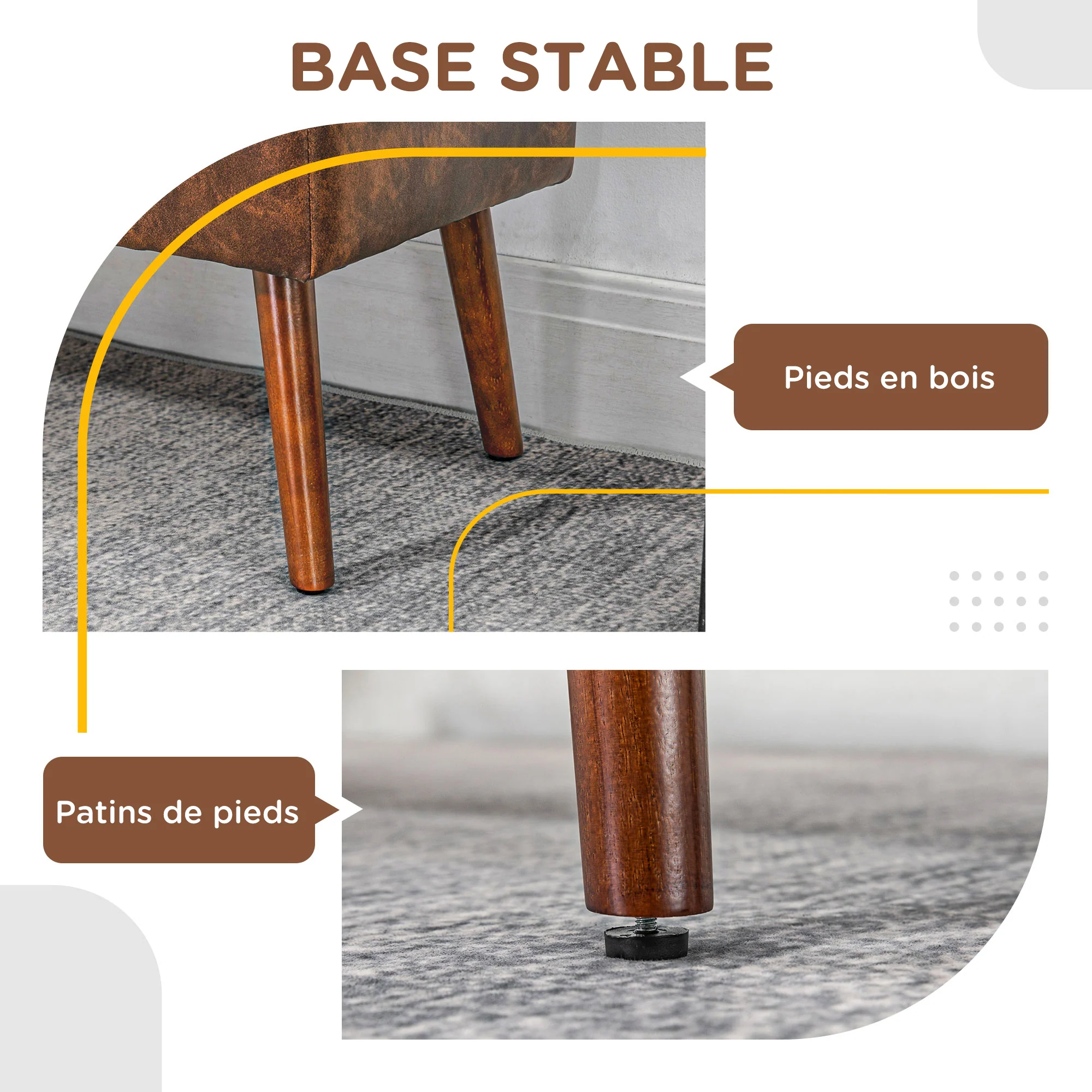 Banc bout de lit banquette capitonnée style vintage revêtement synthétique 114 x 38 x 42 cm piètement bois banc rembourré marron effet vieilli - Image 7