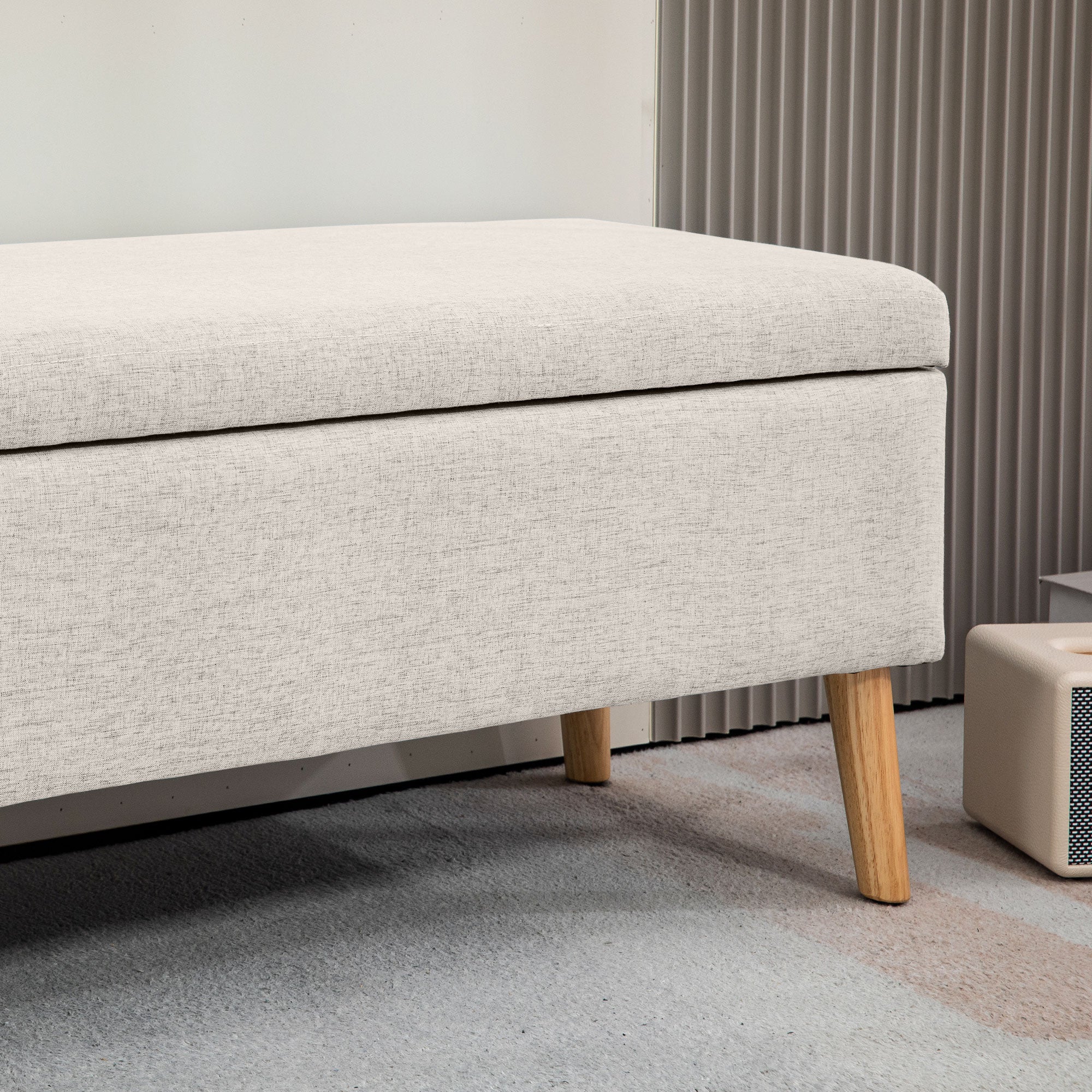 Banc coffre rangement rembourré banquette banc de lit, banc de rangement aspect lin pour la chambre à coucher, entrée, salon, charge 220 Kg, 110 x 39 x 45 cm, beige - Image 10