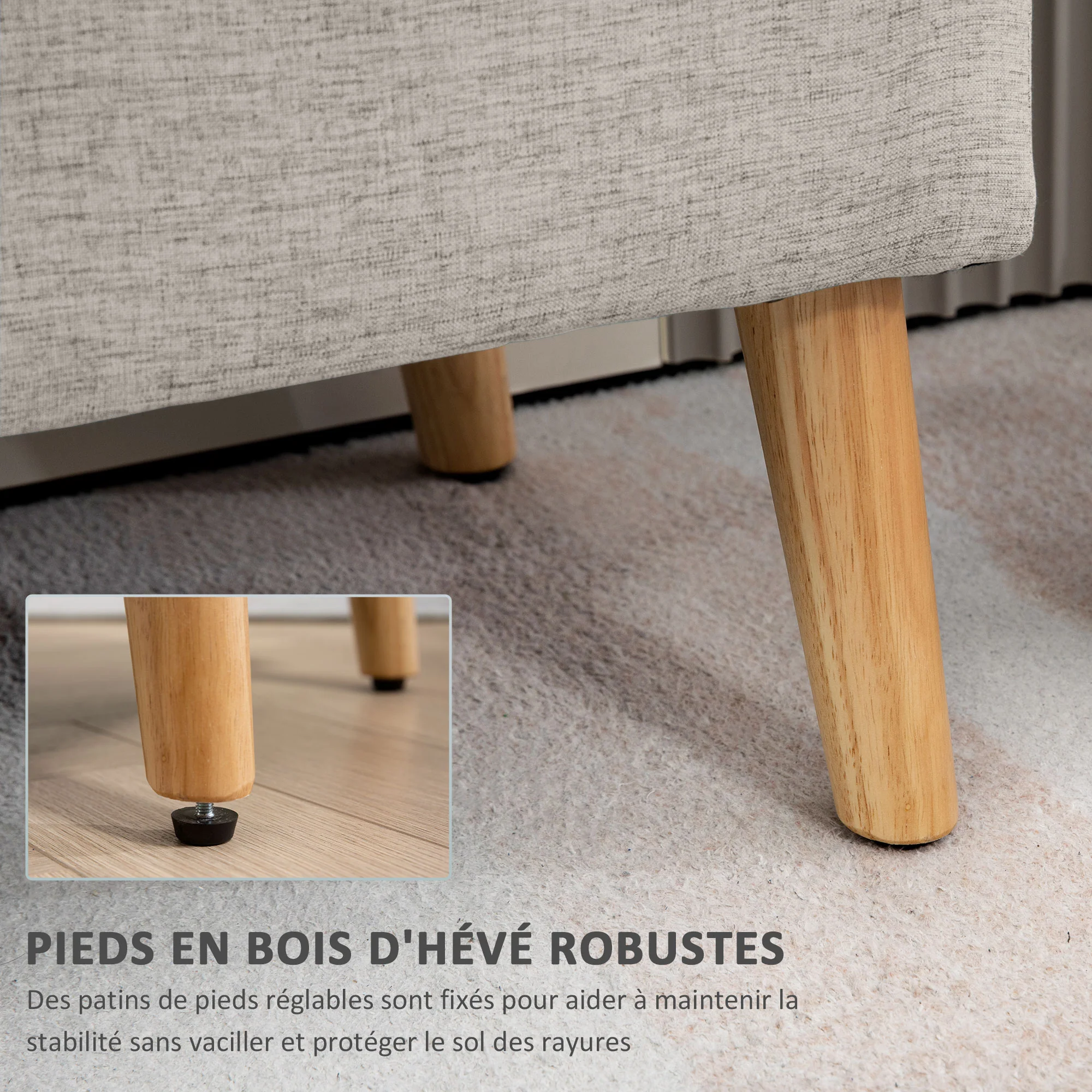 Banc coffre rangement rembourré banquette banc de lit, banc de rangement aspect lin pour la chambre à coucher, entrée, salon, charge 220 Kg, 110 x 39 x 45 cm, beige - Image 6