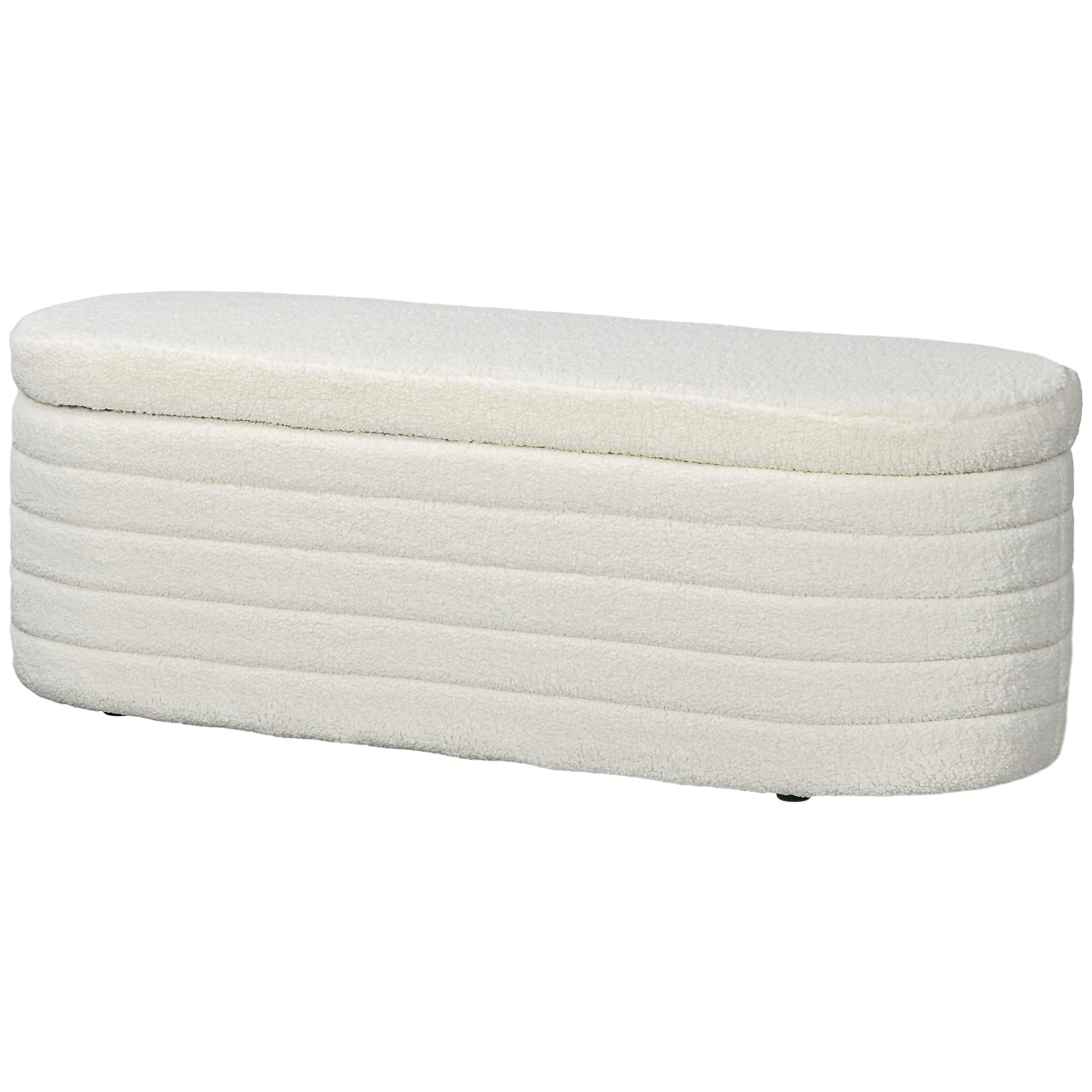 Banc de bout de lit banquette coffre de rangement 2 en 1 rembourré en polaire avec cadre en bois, banc de rangement crème
