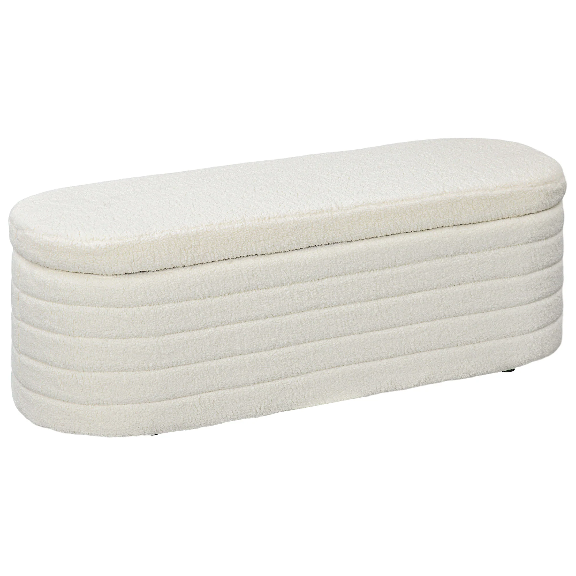Banc de bout de lit banquette coffre de rangement 2 en 1 rembourré en polaire avec cadre en bois, banc de rangement crème - Image 2