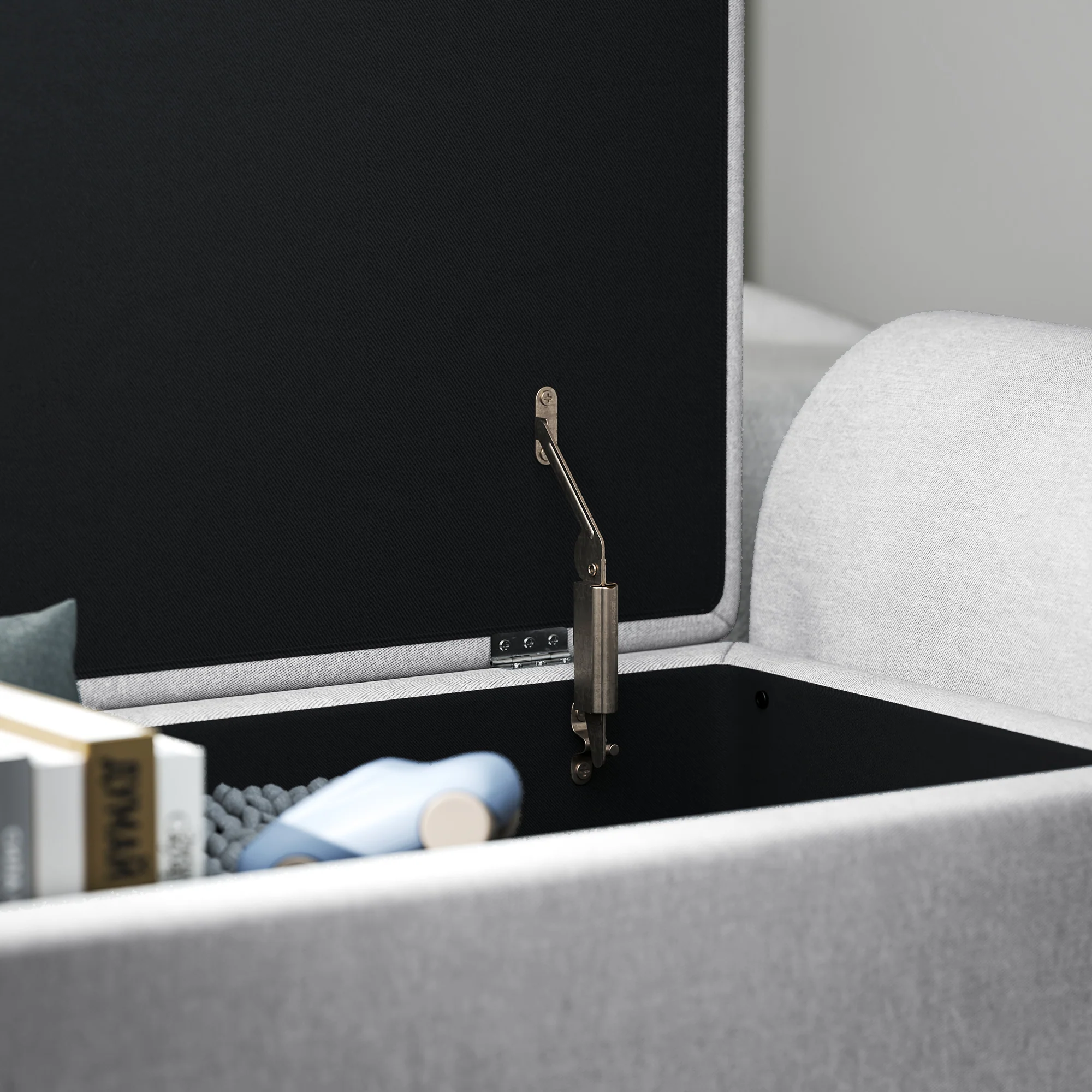 Banc de rangement 53,8L pouf salon bout de lit coffre de rangement repose-pieds avec siège rembourré en lin et accoudoirs, pour salon, chambre, entrée, 132 x 42 x 50 cm, gris - Image 8