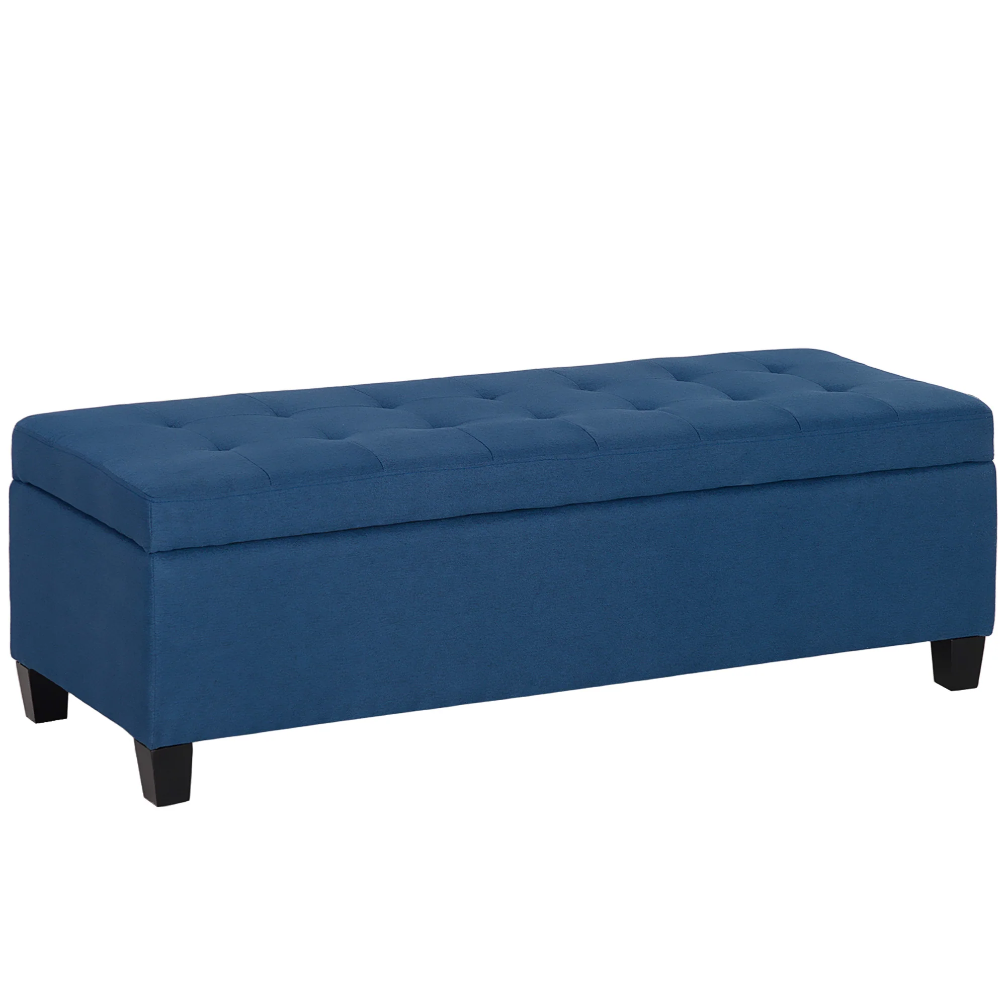 Banc de rangement 94,5L banquette bout de lit coffre de rangement avec siège capitonné en tissu aspect lin et pieds en bois, pour salon, chambre, entrée, 125 x 49 x 41,5 cm, bleu - Image 11