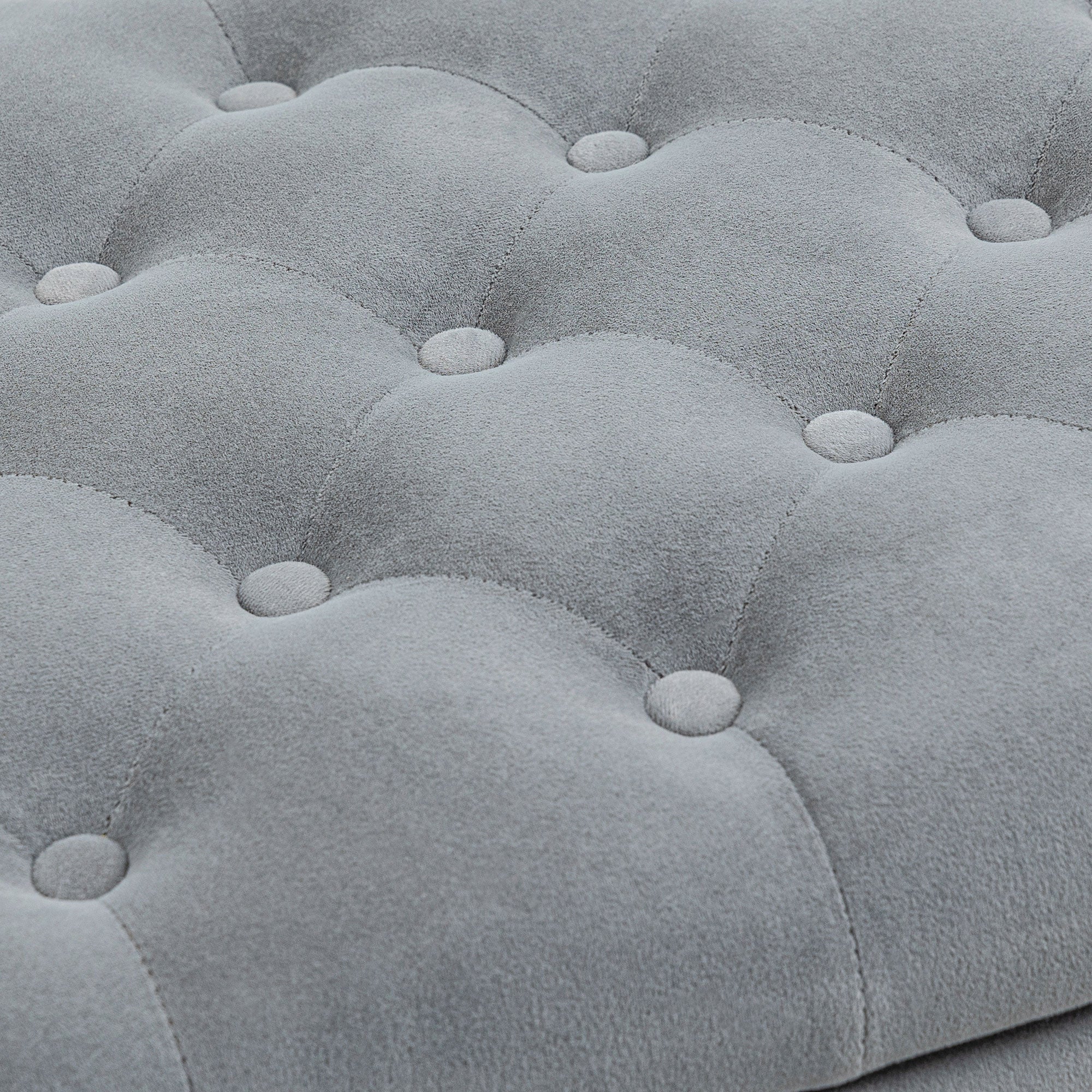 Banc de rangement bout de lit avec accoudoirs, coffre de rangement en tissu velours rembourré et capitonné, charge jusqu'à 220 kg, pour salon, chambre, entrée, 126 x 48,5 x 57 cm, gris - Image 10