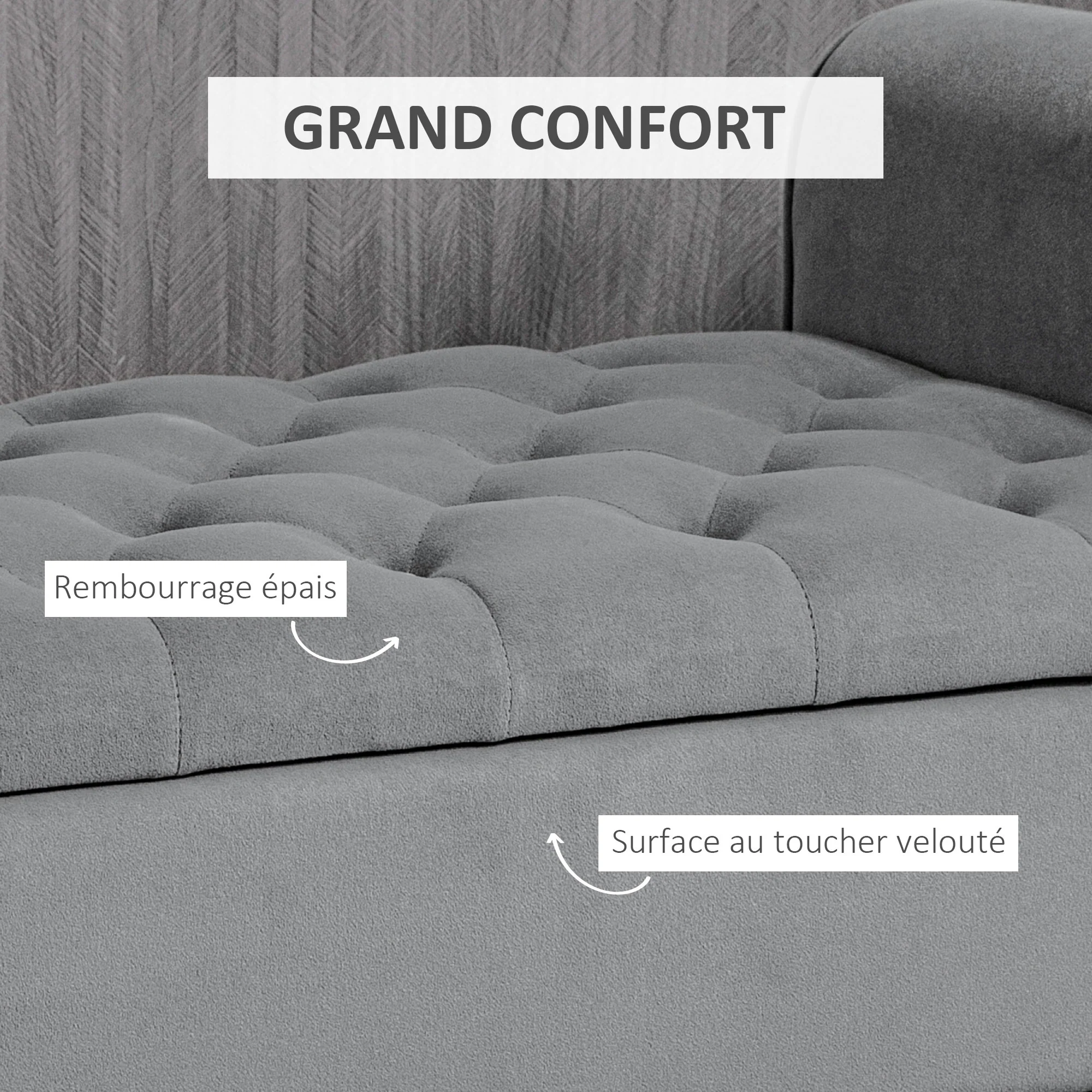 Banc de rangement bout de lit avec accoudoirs, coffre de rangement en tissu velours rembourré et capitonné, charge jusqu'à 220 kg, pour salon, chambre, entrée, 126 x 48,5 x 57 cm, gris - Image 6