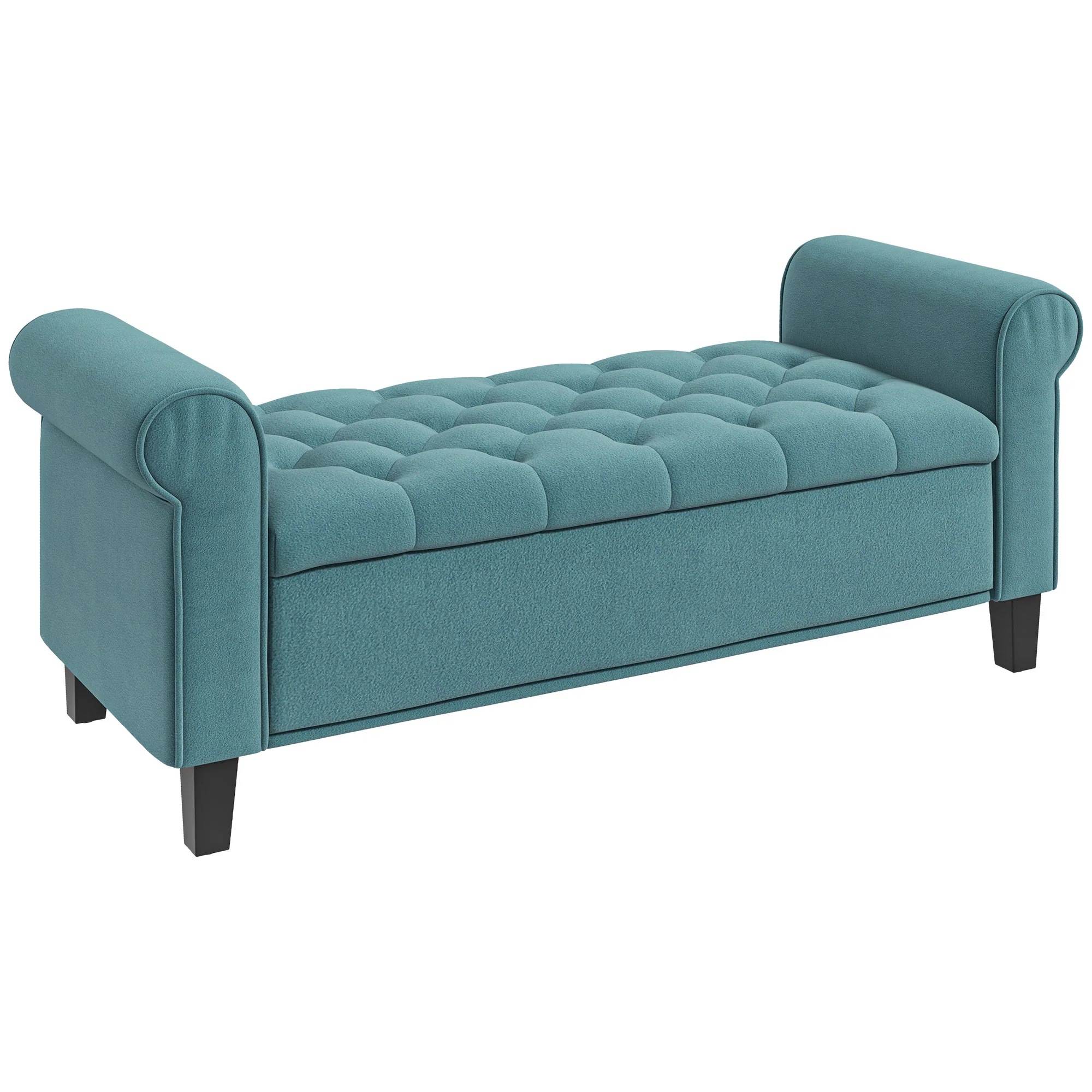 Banc de rangement bout de lit avec accoudoirs, coffre de rangement en tissu velours rembourré et capitonné, charge jusqu'à 220 kg, pour salon, chambre, entrée, 126 x 48,5 x 57 cm, vert - Image 11