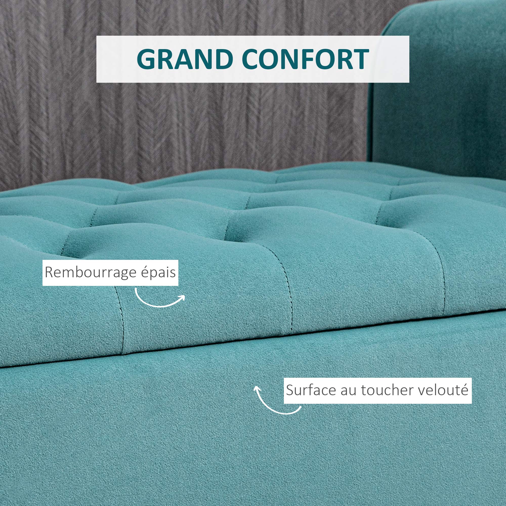 Banc de rangement bout de lit avec accoudoirs, coffre de rangement en tissu velours rembourré et capitonné, charge jusqu'à 220 kg, pour salon, chambre, entrée, 126 x 48,5 x 57 cm, vert - Image 6