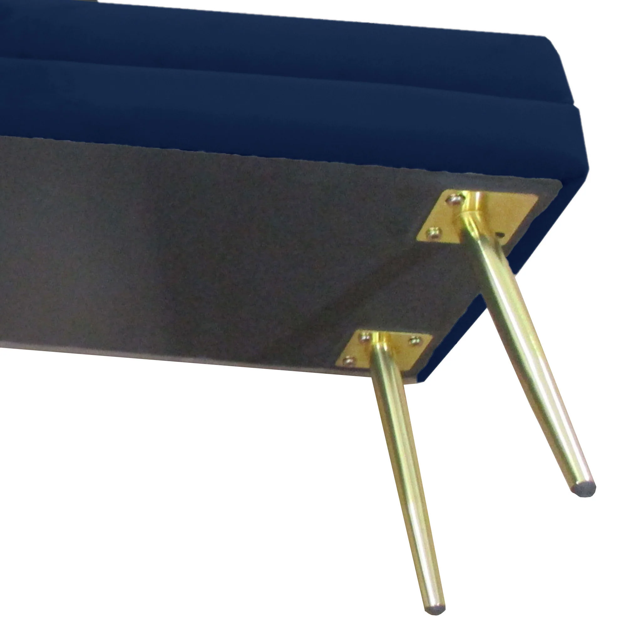 Banc de rangement, bout de lit, coffre de rangement avec assise aspect velours et pieds acier, 100 x 37,5 x 42 cm, bleu et doré - Image 10