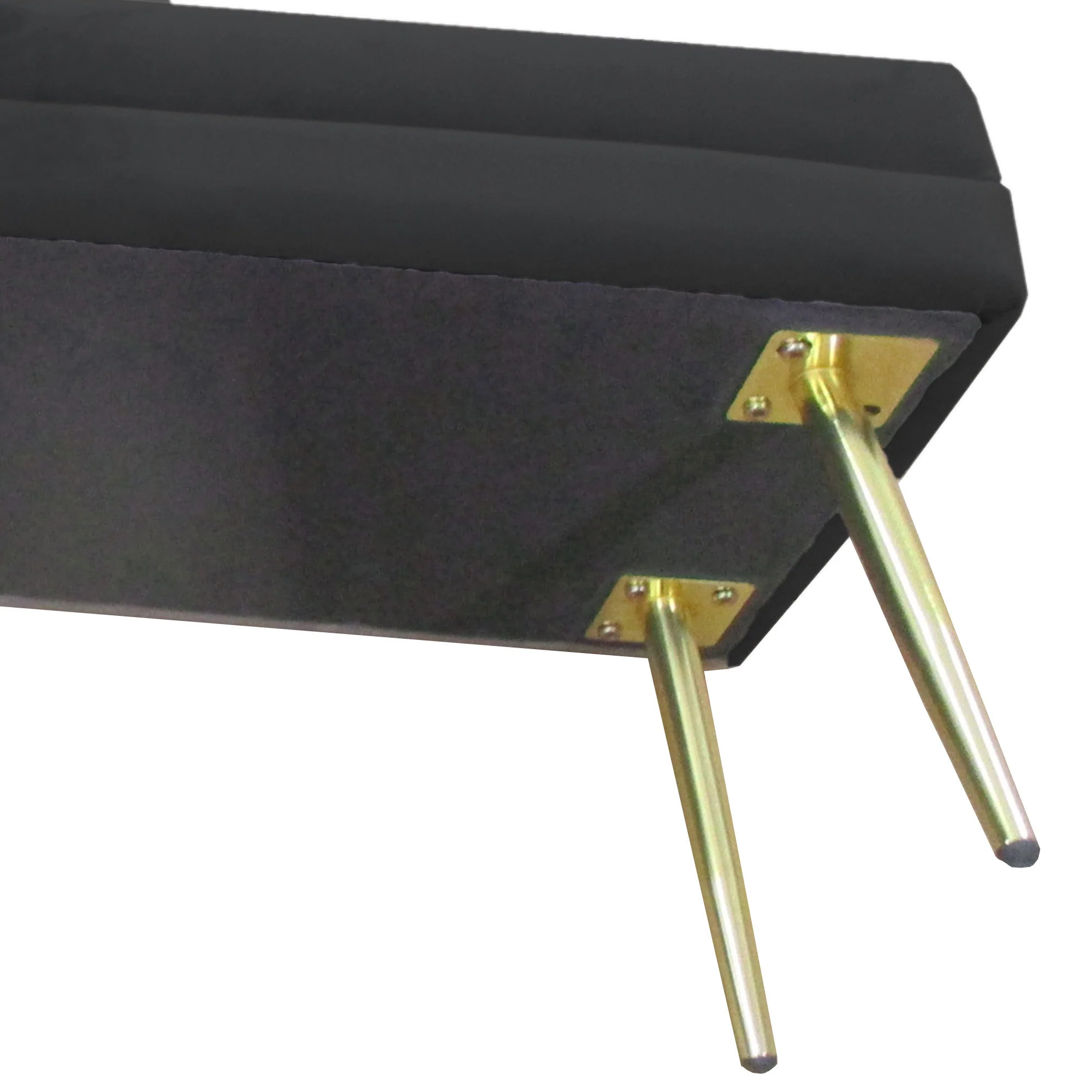 Banc de rangement, bout de lit, coffre de rangement avec assise aspect velours et pieds acier, 100 x 37,5 x 42 cm, noir et doré - Image 10