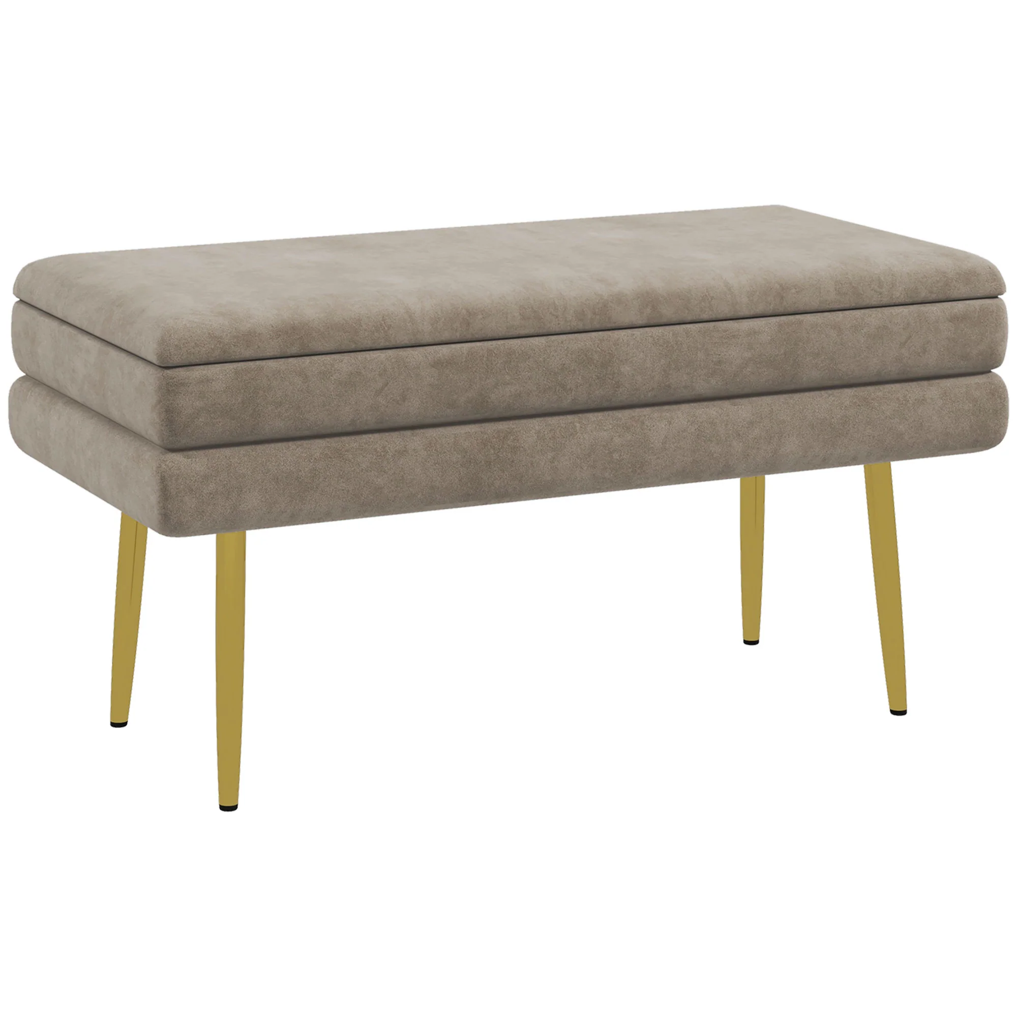 Banc de rangement, bout de lit, coffre de rangement avec assise aspect velours et pieds acier, 79,5 x 37,5 x 43 cm, beige et doré - Image 11