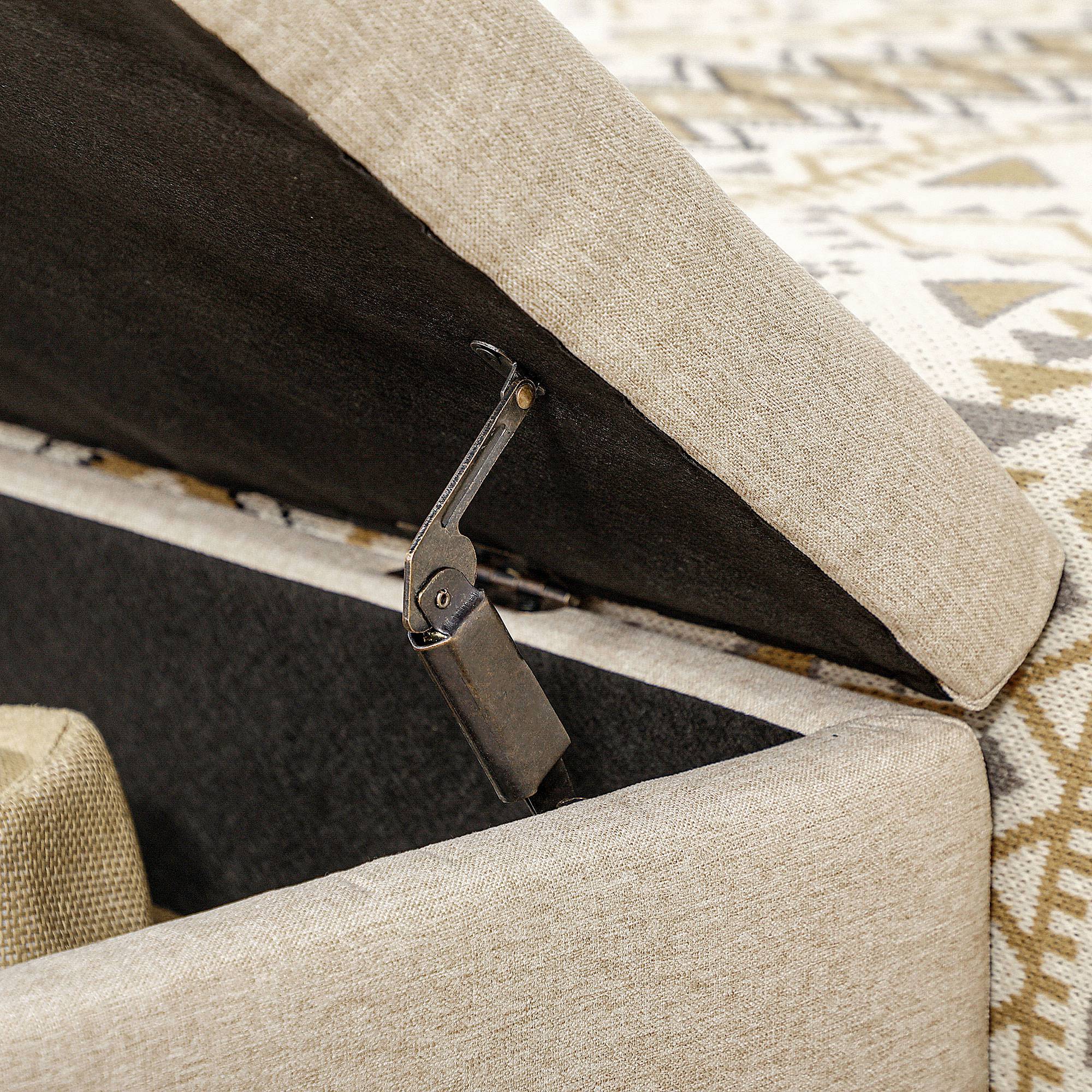 Banc de rangement, bout de lit, coffre de rangement avec assise capitonnée et pieds en acier, 110 x 44 x 48 cm, beige et doré - Image 10