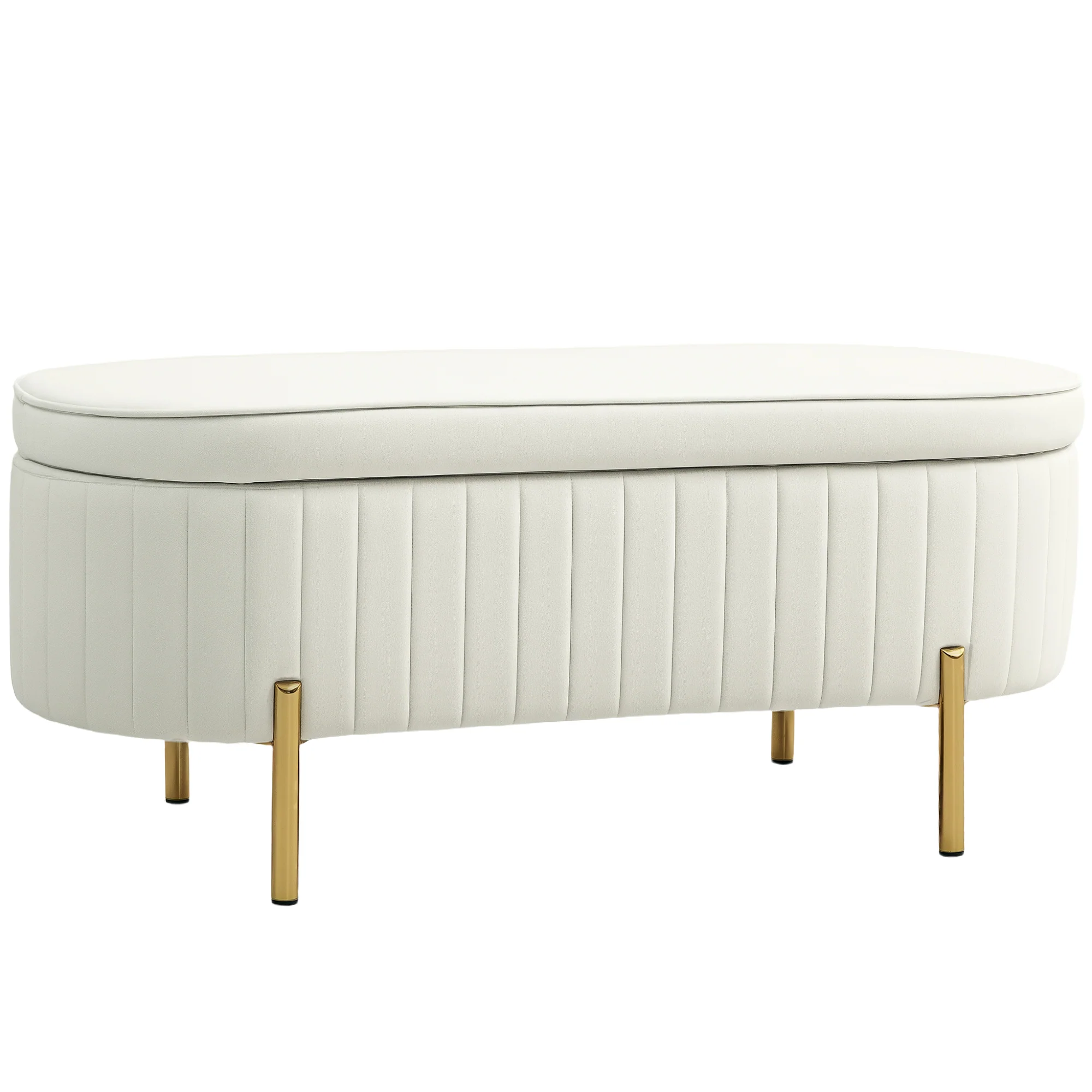Banc de rangement, bout de lit en velours, coffre de rangement avec couvercle, pieds en métal, capacité 72 L, jusqu'à 220 kg, banquette pour salon, chambre, entrée, 108x44x43,5cm, crème - Image 2