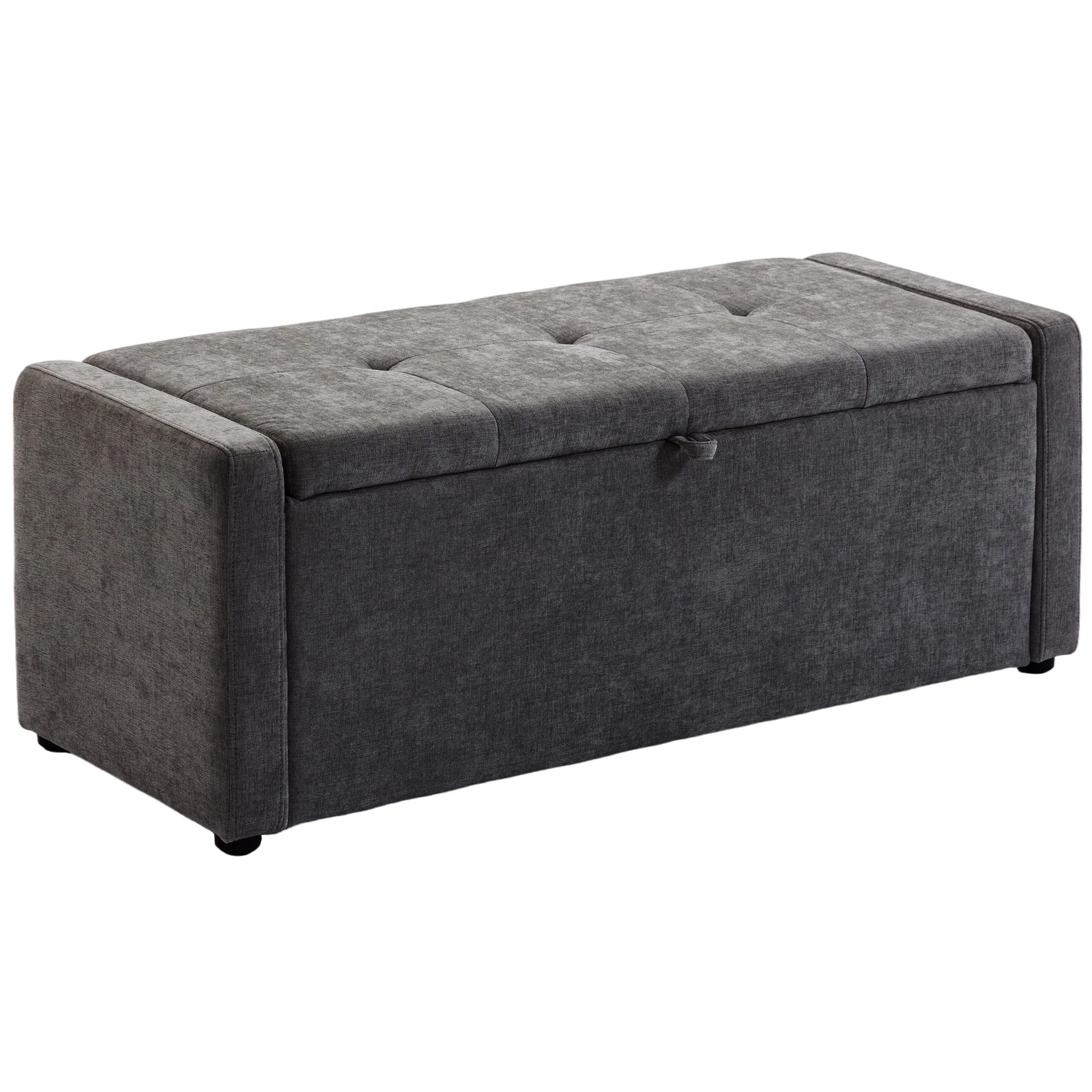 Banc de rangement, bout de lit, repose-pieds rembourré en lin avec assise large et confortable, coffre de rangement pour salon, chambre, entrée, 122 x 48 x 44 cm, gris foncé - Image 12
