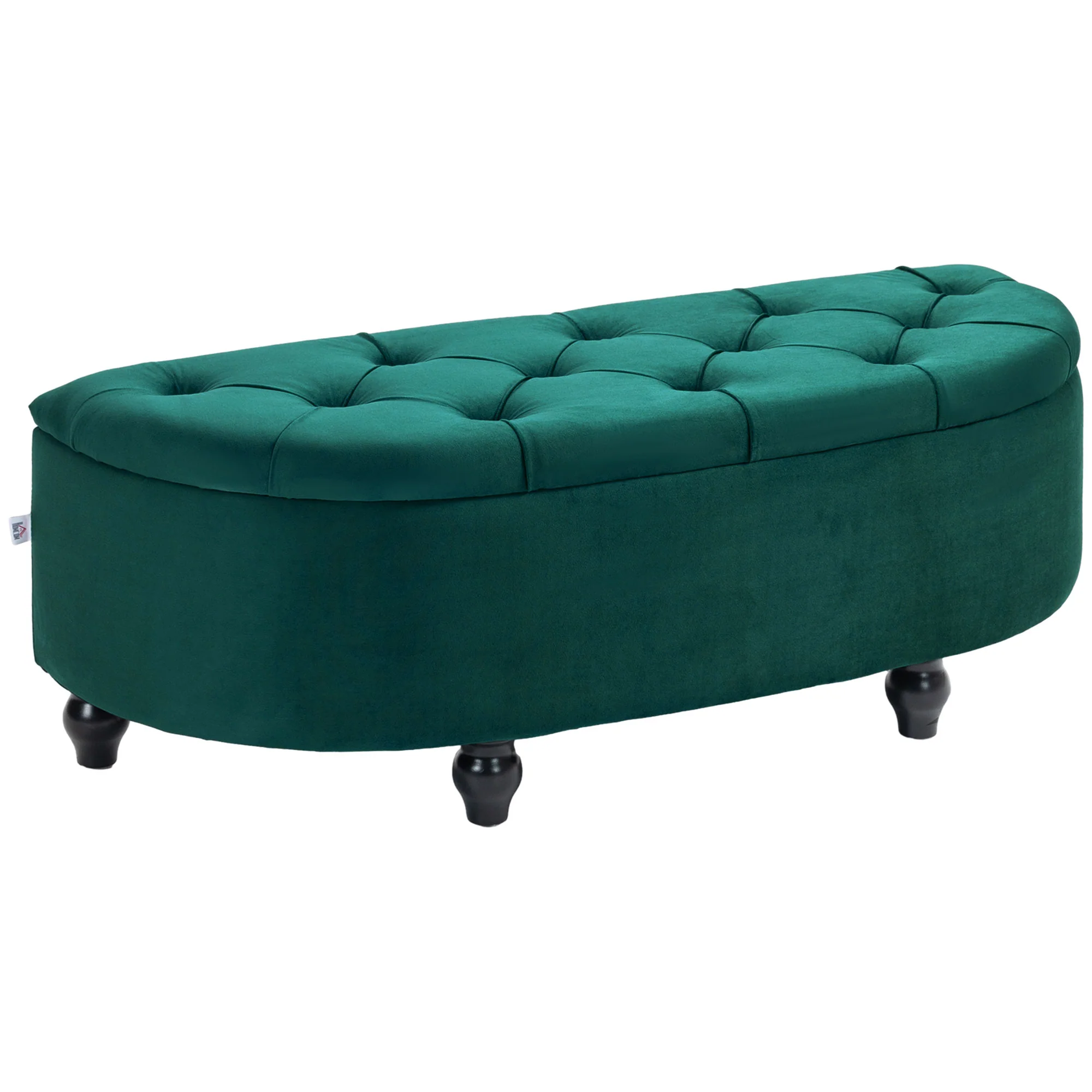 Banc de rangement, coffre de rangement design capitonné demi-cercle bout de lit avec revêtement velours, pieds en bois d'hévéa, pour salon, chambre, entrée, 120 x 46 x 42 cm, vert - Image 11