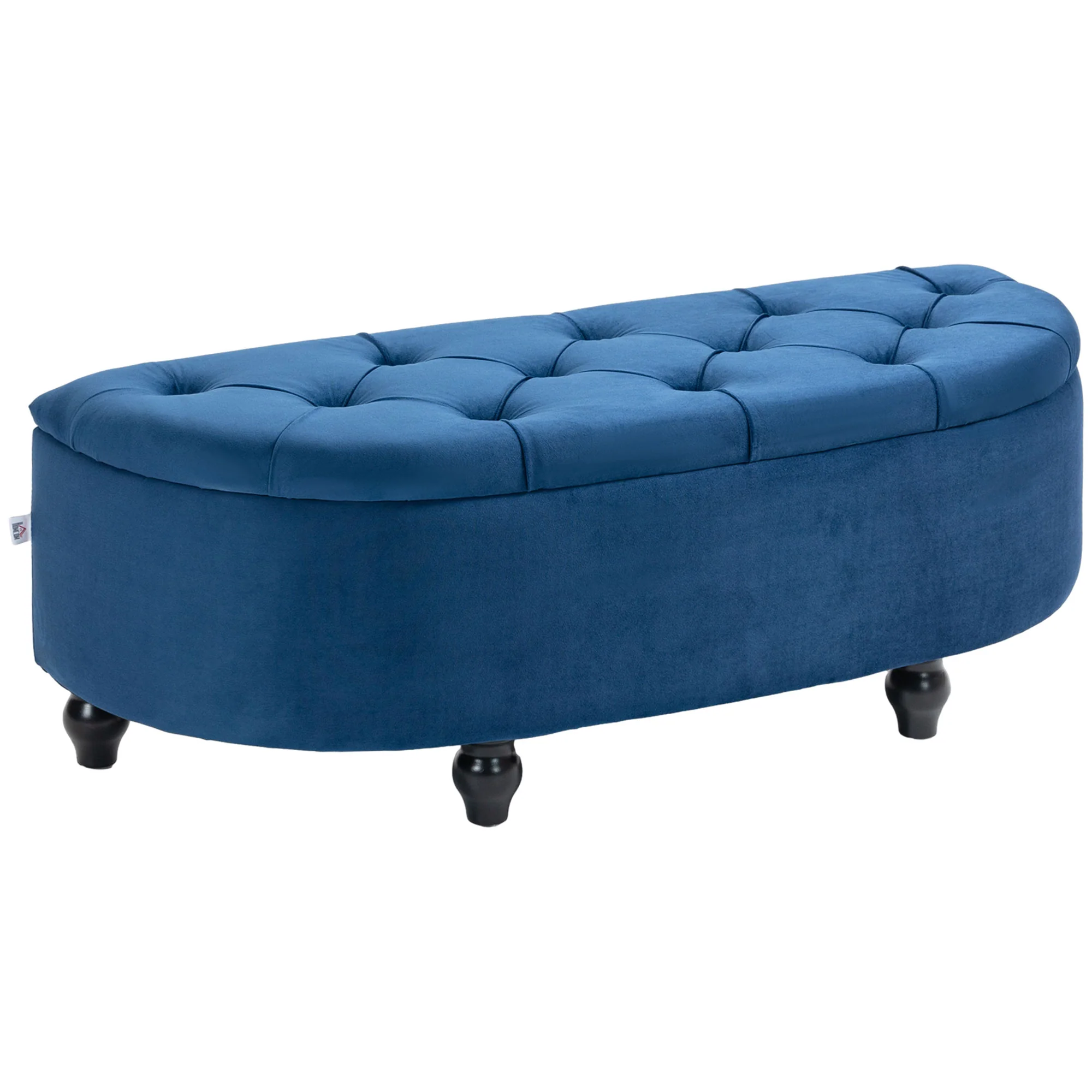 Banc de rangement, coffre de rangement design capitonné demi-cercle bout de lit avec revêtement velours, pieds en bois d'hévéa, pour salon, chambre, entrée, 120 x 46 x 42 cm, bleu - Image 11
