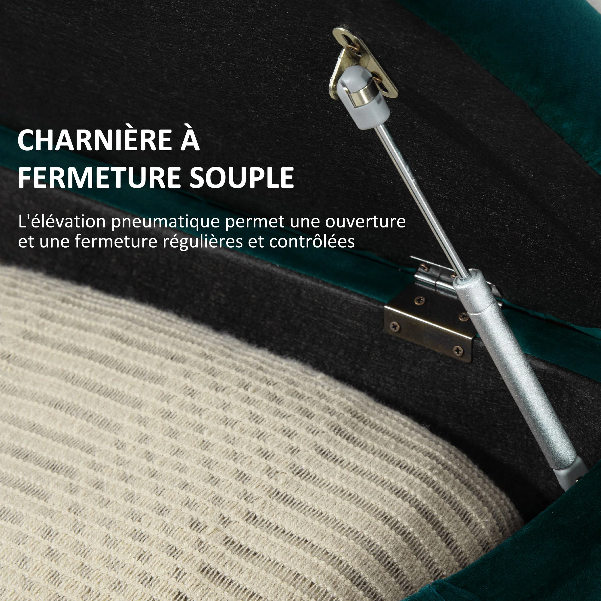 Banc de rangement, coffre de rangement design capitonné demi-cercle bout de lit avec revêtement velours, pieds en bois d'hévéa, pour salon, chambre, entrée, 120 x 46 x 42 cm, vert - Image 6