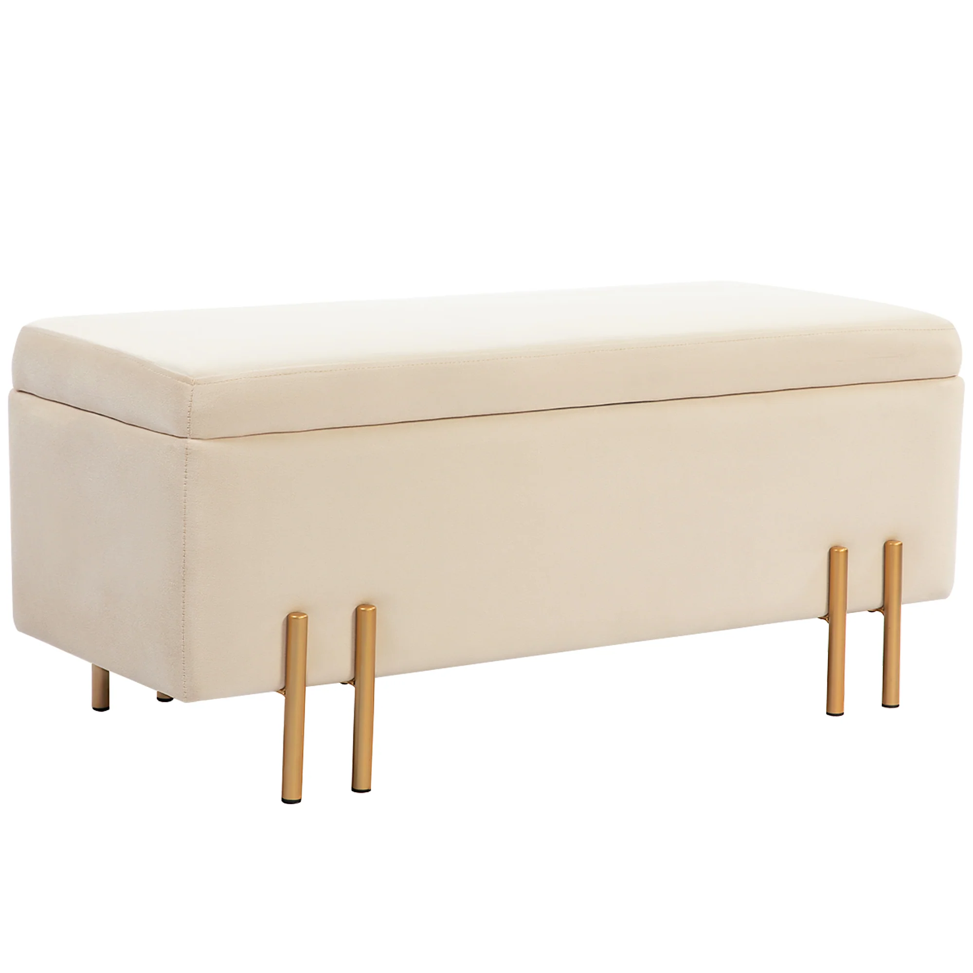 Banc de rangement coffre de rangement design contemporain- banc avec espace de stockage - dim. 100L x 40l x 42H cm - velours beige piètement métal doré - Image 11