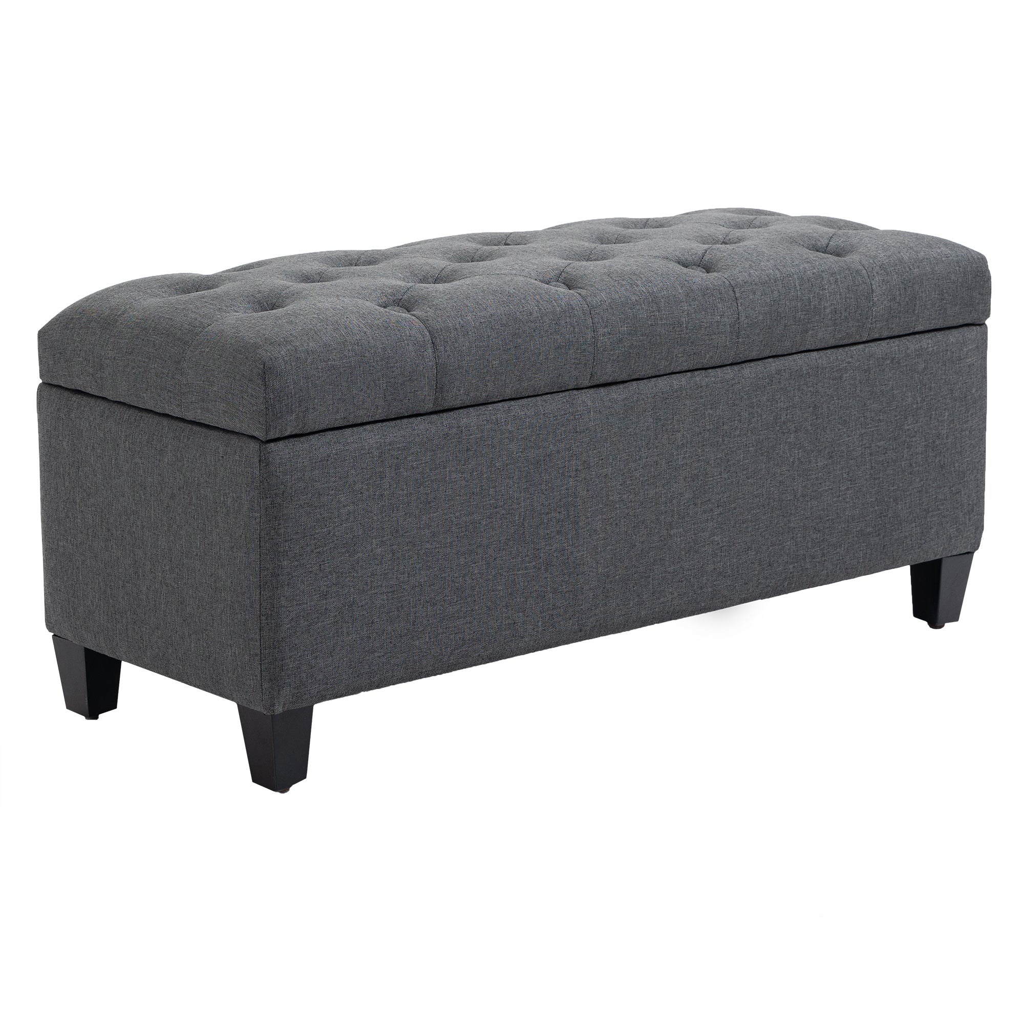 Banc de rangement pouf salon bout de lit capitonné coffre de rangement repose-pieds pour salon, chambre, entrée, 100 x 40 x 44 cm, gris foncé - Image 11