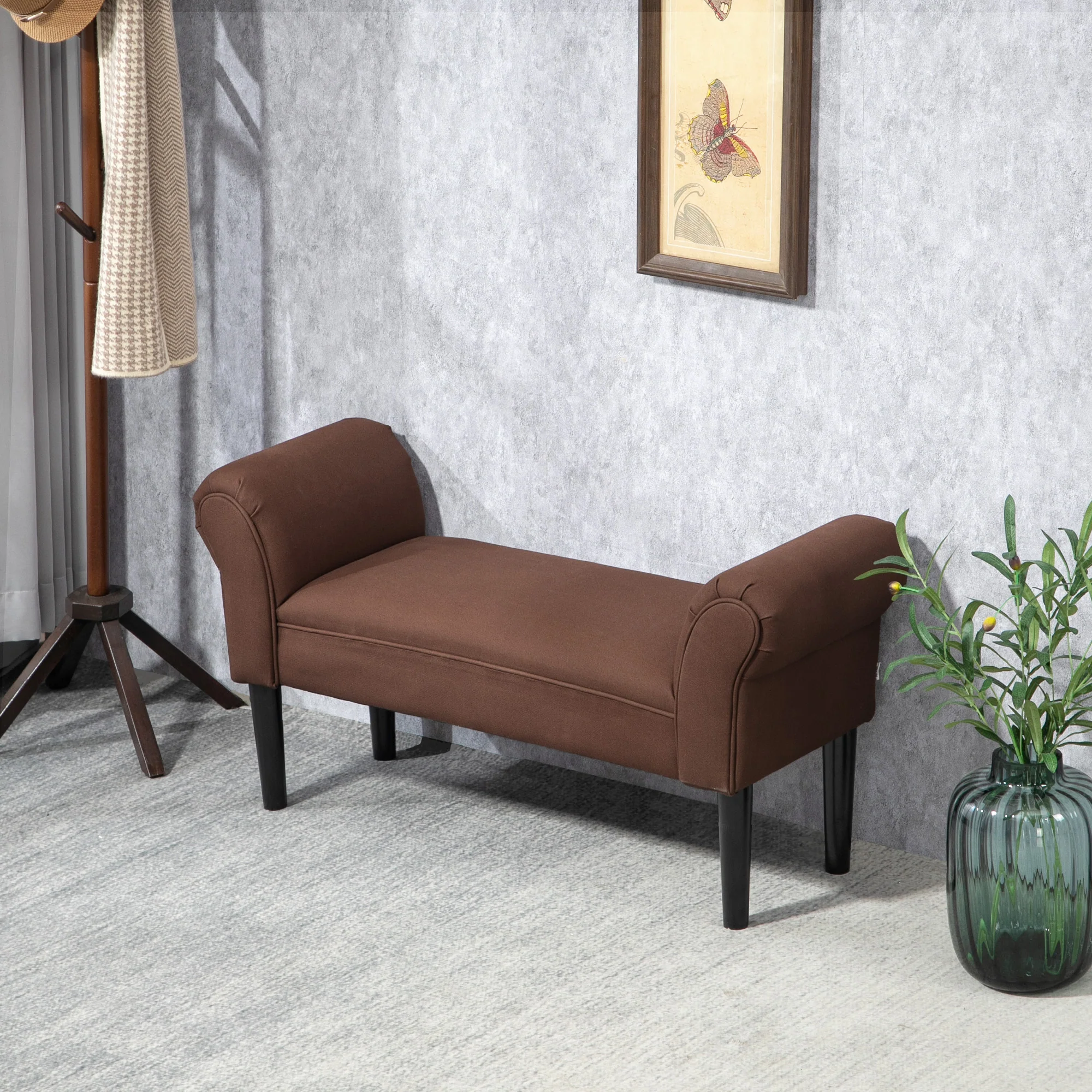 Banc Entrée Bout de Lit Rembourré pour Chambre à Coucher, Tissu à Voile, Marron, 102 x 36 x 51 cm - Image 3