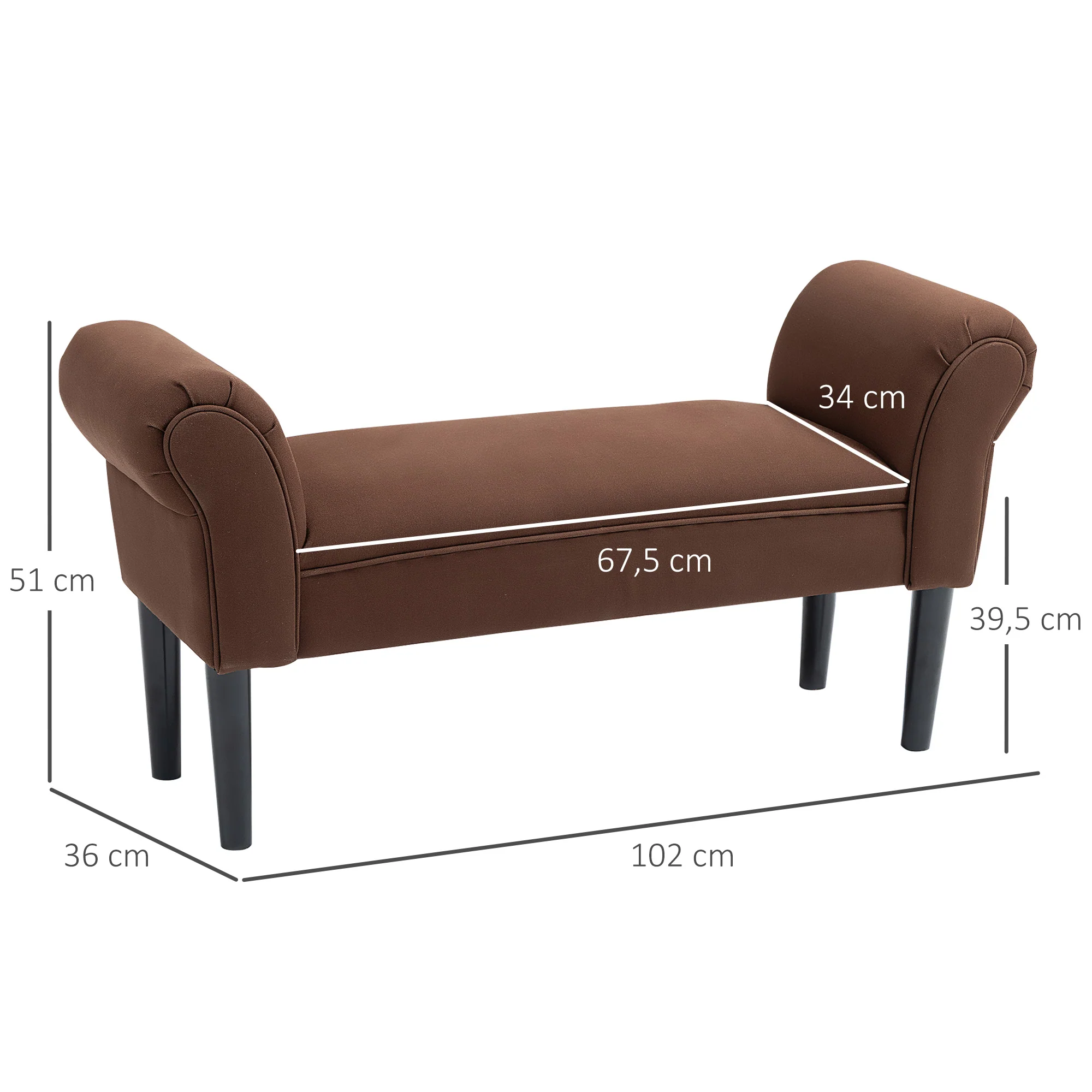 Banc Entrée Bout de Lit Rembourré pour Chambre à Coucher, Tissu à Voile, Marron, 102 x 36 x 51 cm - Image 4