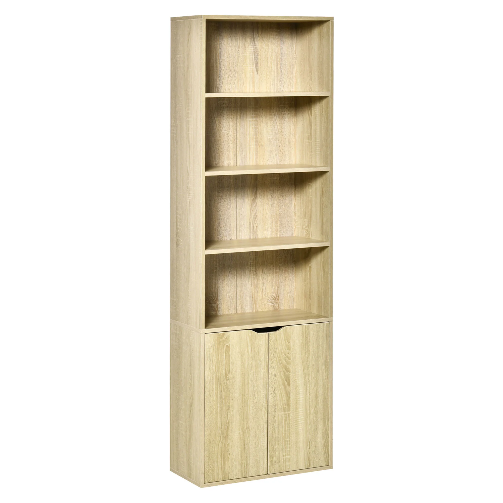 Bibliothèque à 6 niveaux, meuble de rangement, étagère à livres 59 x 29 x 180 cm avec 4 compartiments ouverts et 2 portes, étagère de rangement pour salon, chambre, bureau, bois naturel - Image 11
