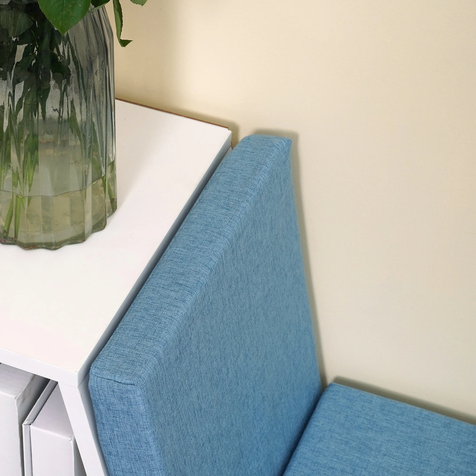 Bibliothèque banc 2 en 1 avec 5 compartiments de rangement et 2 coussins étagère de rangement livres 108 x 30 x 60 cm blanc bleu - Image 10