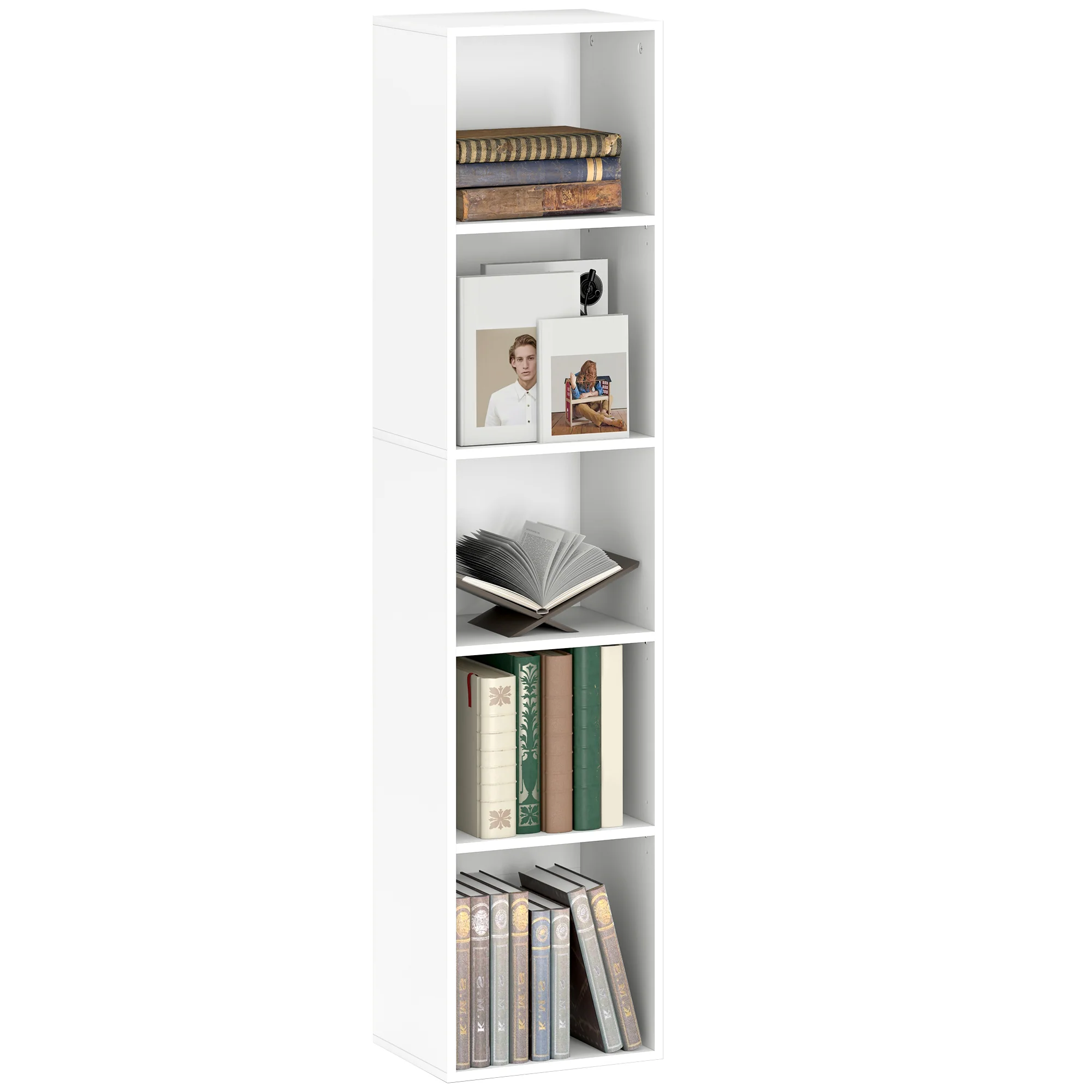Bibliothèque, étagère de rangement 5 niveaux, meuble de rangement avec étagères réglables pour salon, chambre à coucher, bureau, 30 x 24 x 133,5 cm, blanc - Image 11