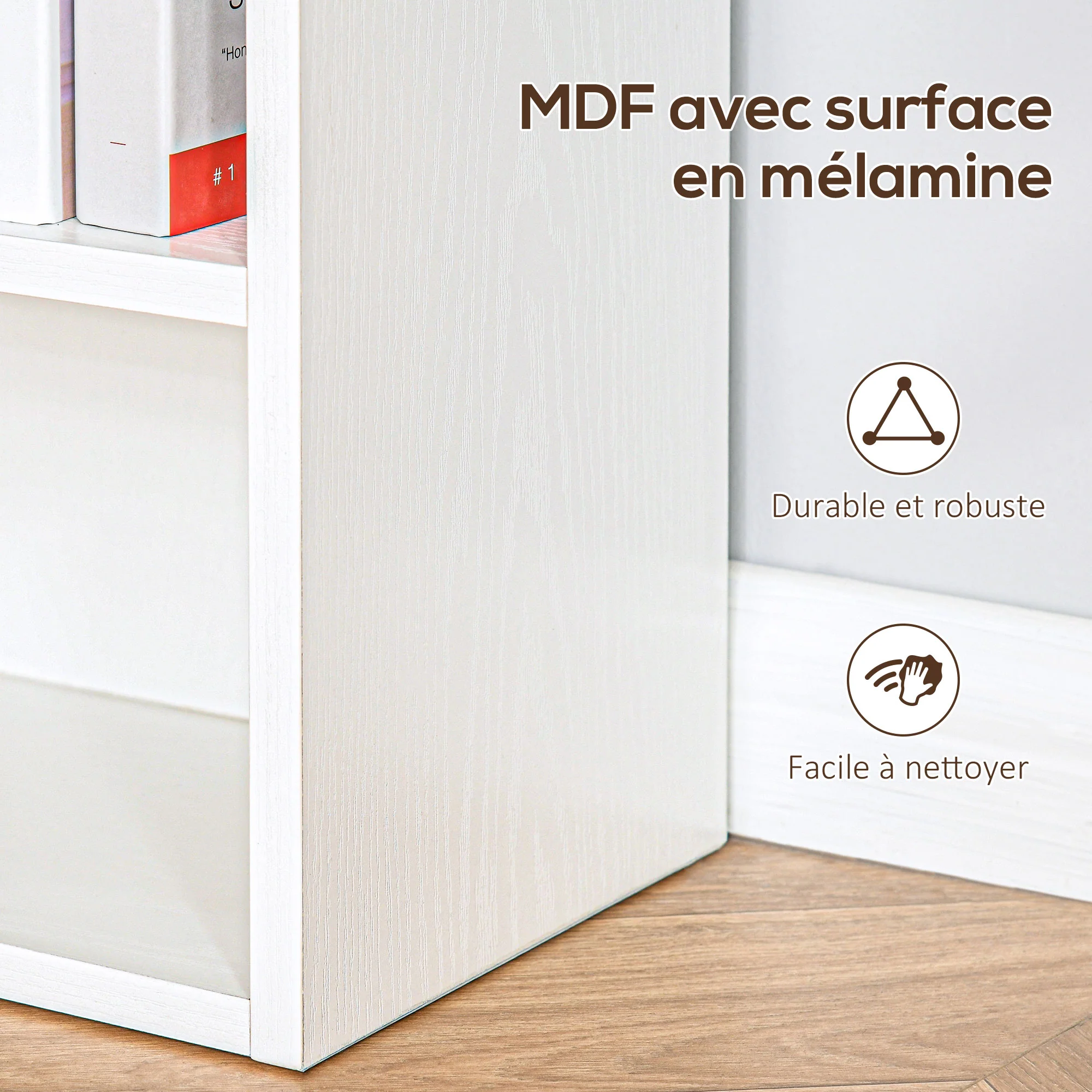 Bibliothèque, étagère de rangement à 6 niveaux, bibliothèque haute, étagère à livres moderne, design irrégulier, pour salon, chambre, bureau, 60 x 21 x 162,5 cm, blanc - Image 6