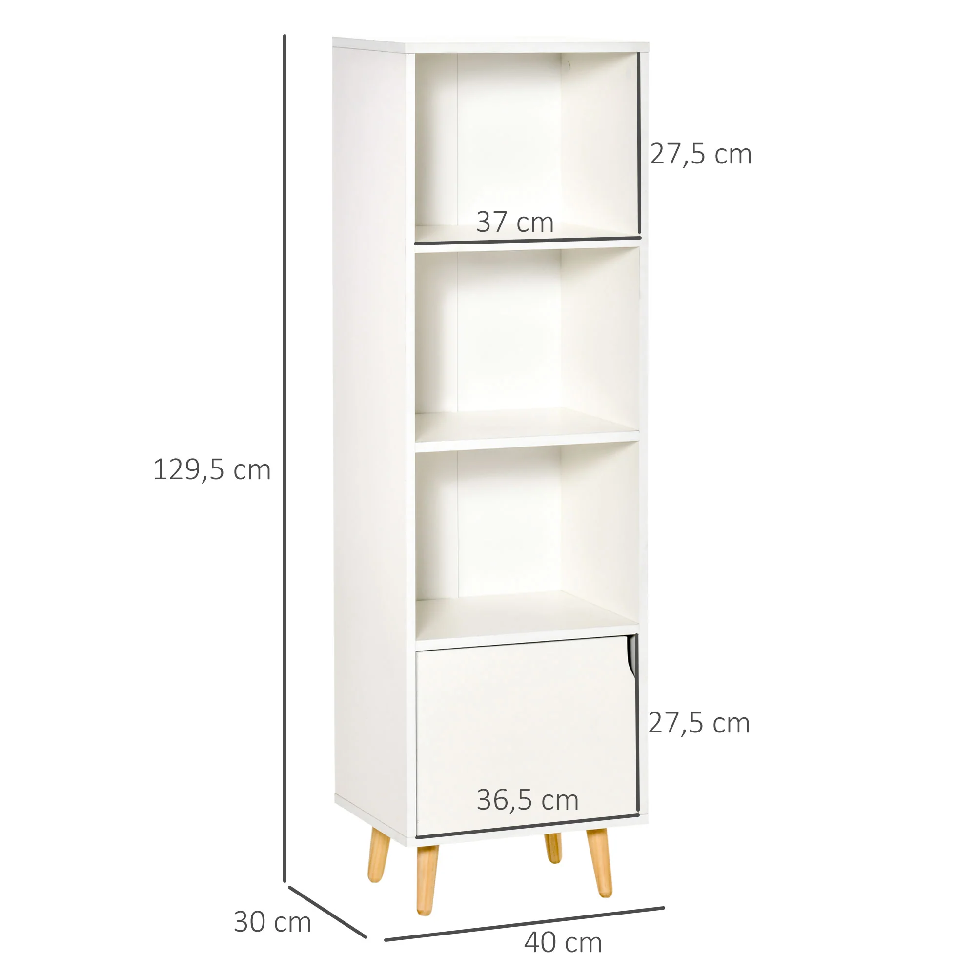 Bibliothèque étagère Rangement Colonne pour Salon, Salle de Bain Blanc en Bois dim. 40L x 30l x 130H cm - Image 4