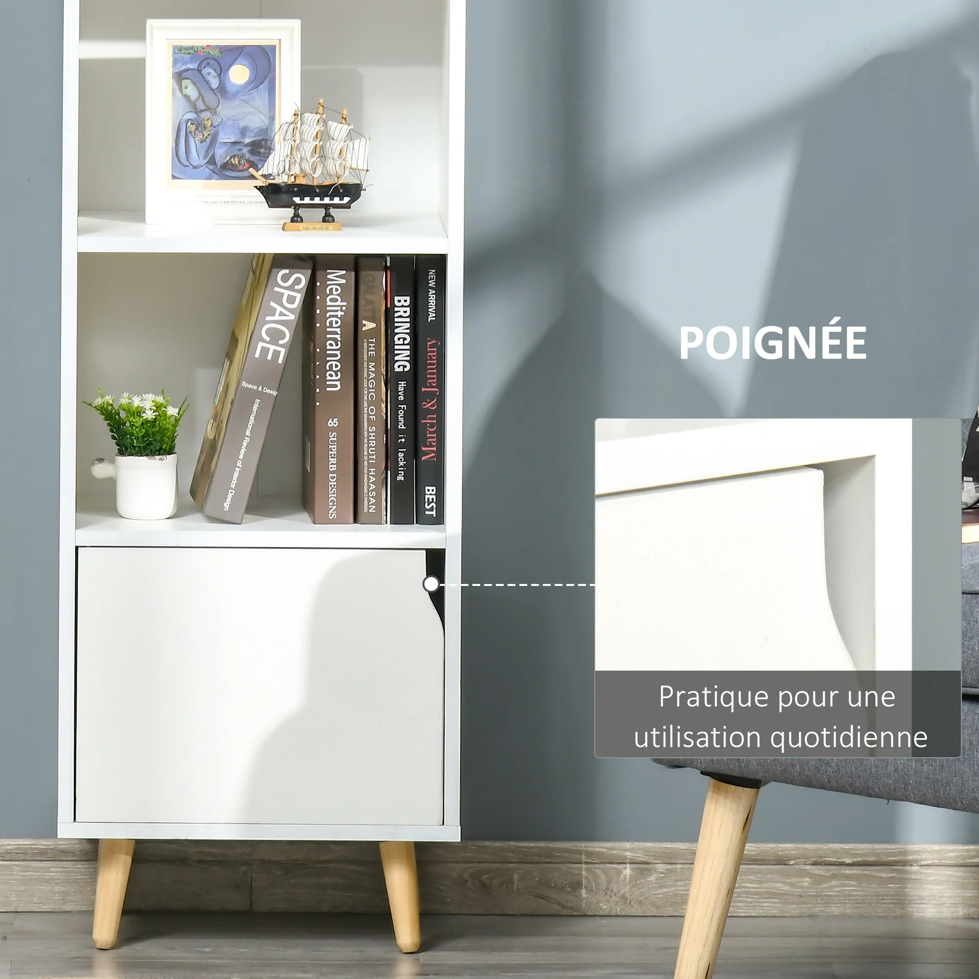Bibliothèque étagère Rangement Colonne pour Salon, Salle de Bain Blanc en Bois dim. 40L x 30l x 130H cm - Image 8