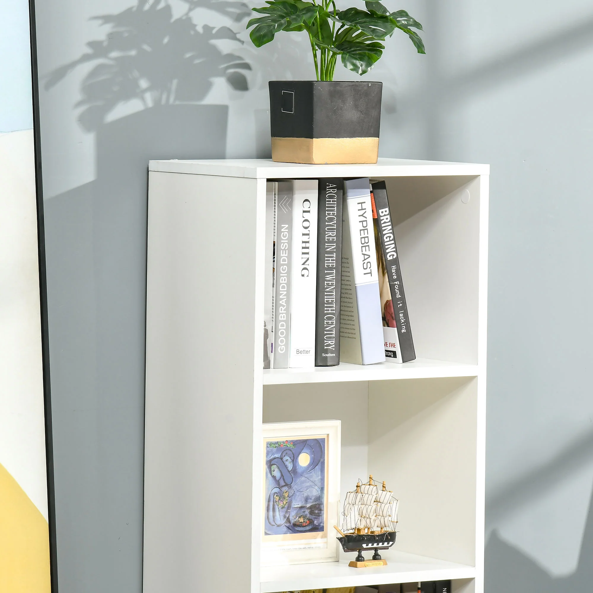 Bibliothèque étagère Rangement Colonne pour Salon, Salle de Bain Blanc en Bois dim. 40L x 30l x 130H cm - Image 9