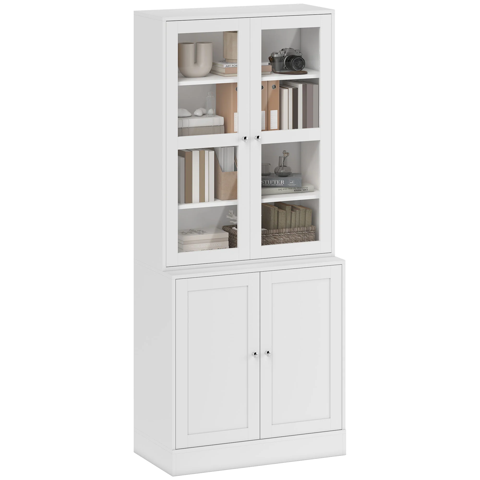 Bibliothèque vitrine, buffet salon, meuble de rangement avec 2 portes verre, 2 portes bois, 4 étagères réglables, pour salon, bureau, chambre, blanc - Image 11