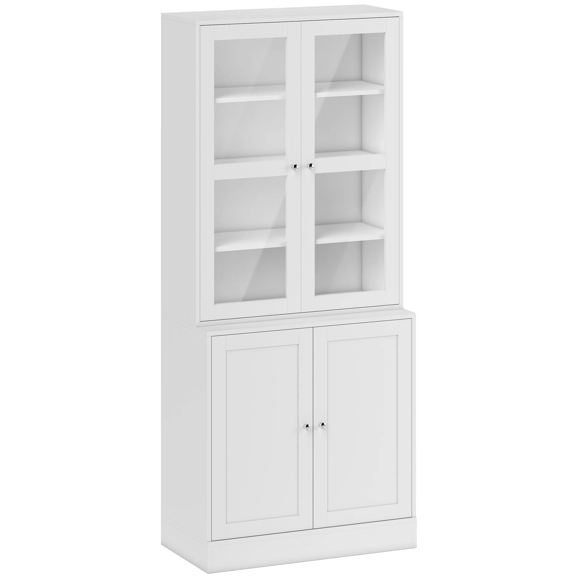 Bibliothèque vitrine, buffet salon, meuble de rangement avec 2 portes verre, 2 portes bois, 4 étagères réglables, pour salon, bureau, chambre, blanc - Image 2