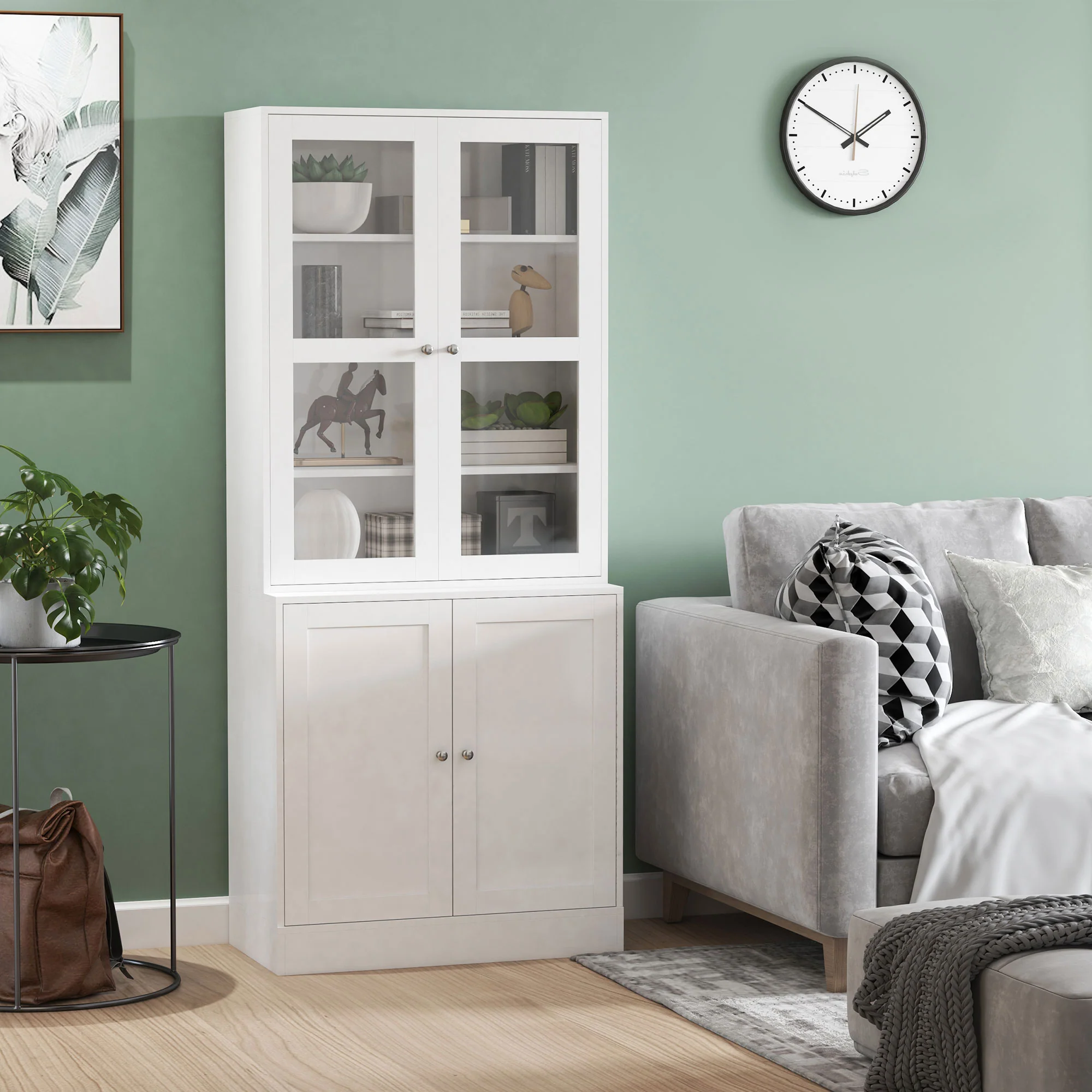 Bibliothèque vitrine, buffet salon, meuble de rangement avec 2 portes verre, 2 portes bois, 4 étagères réglables, pour salon, bureau, chambre, blanc - Image 3