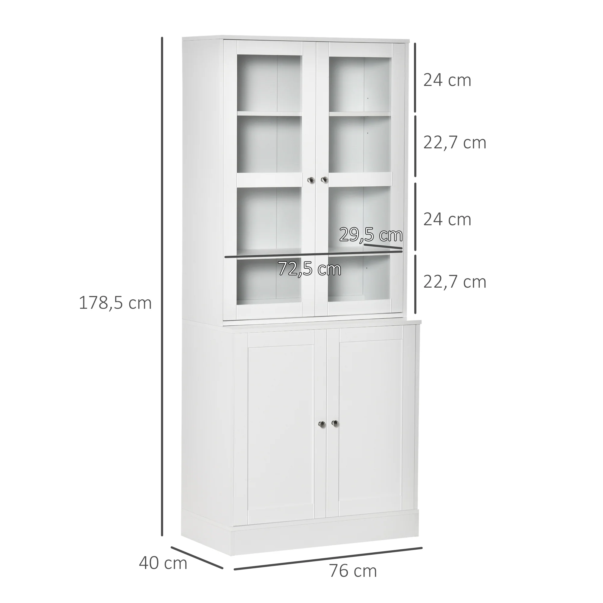 Bibliothèque vitrine, buffet salon, meuble de rangement avec 2 portes verre, 2 portes bois, 4 étagères réglables, pour salon, bureau, chambre, blanc - Image 4