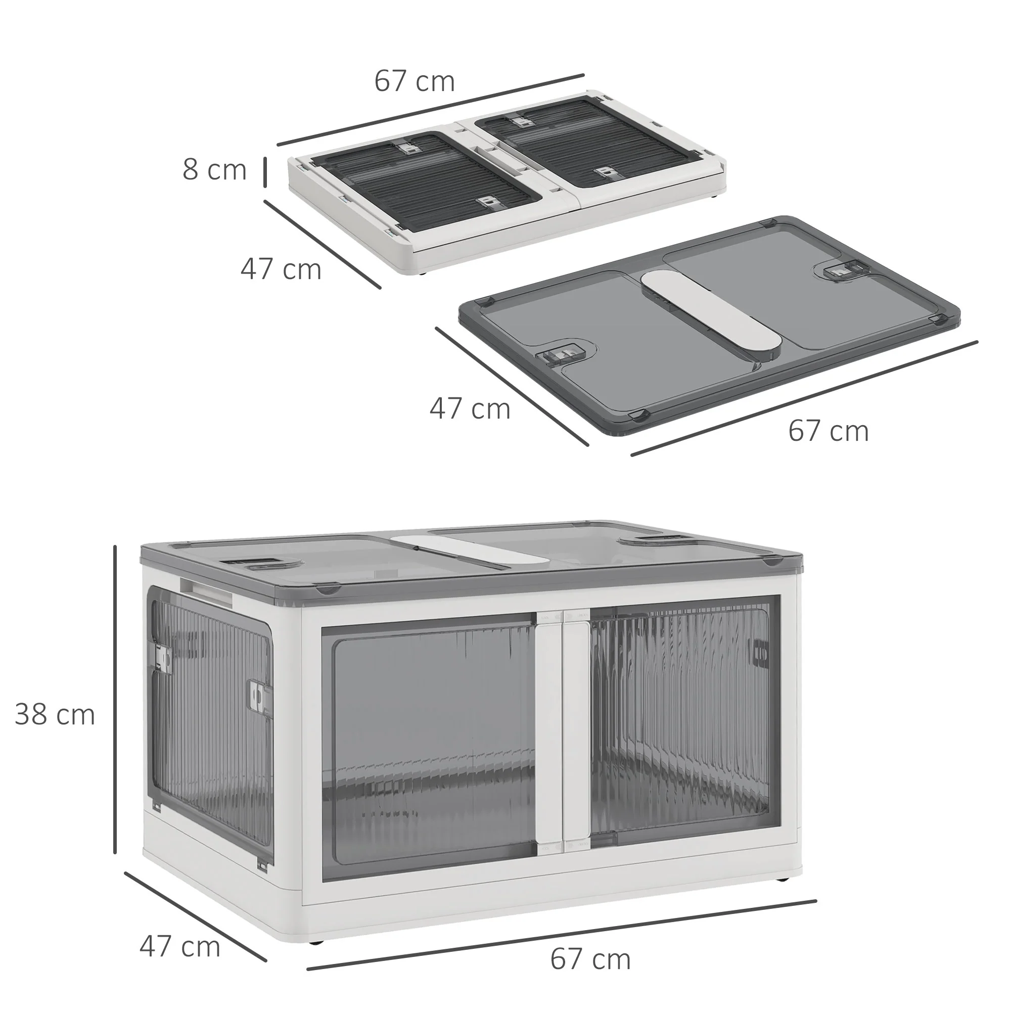 Bo?te de rangement pliable et empilable 99L en plastique, caisse rangement cube avec couvercle et 4 roulettes, accès à 5 c?tés, pour jouets et livres, blanc - Image 4