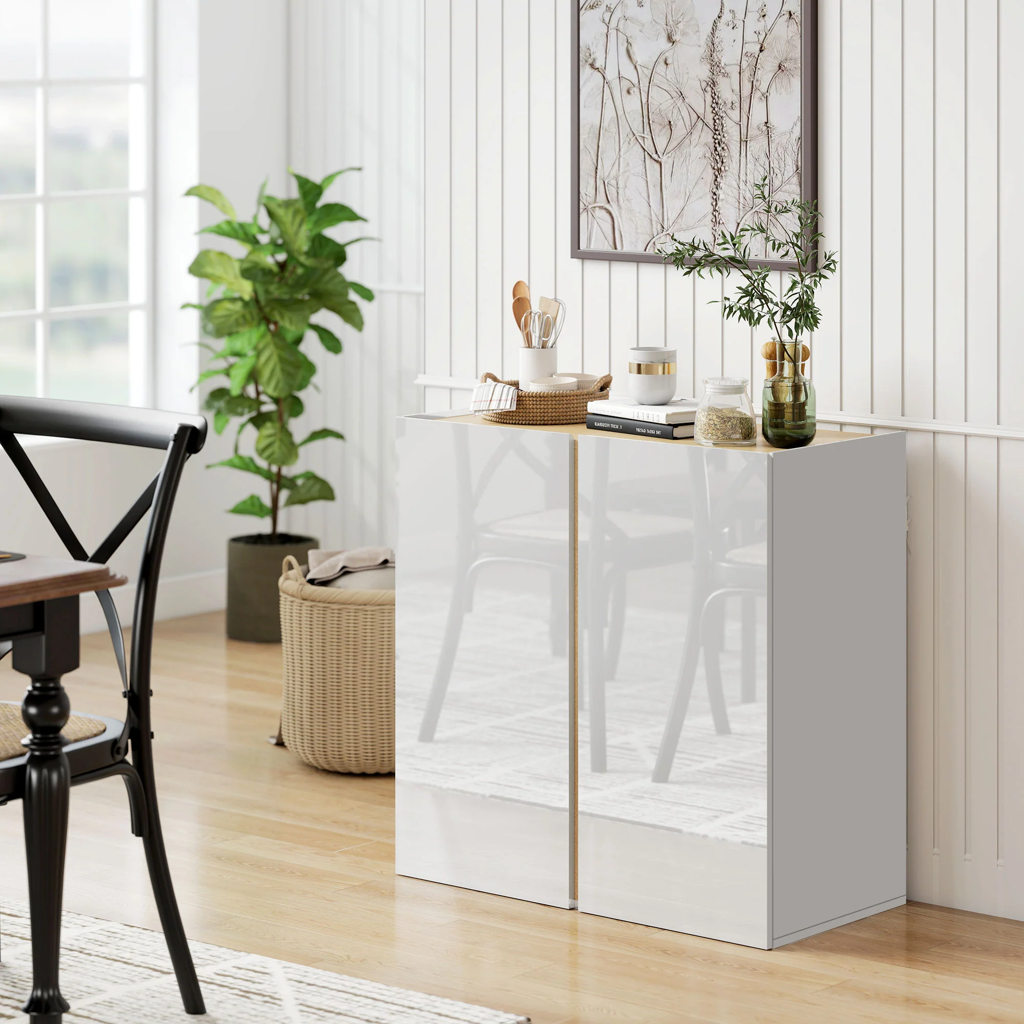 Buffet à haute brillance, meuble de rangement avec 2 portes à fermeture amortie et étagère réglable, style moderne, buffet salle à manger, cuisine et salon, 80 x 40 x 80 cm, blanc - Image 10
