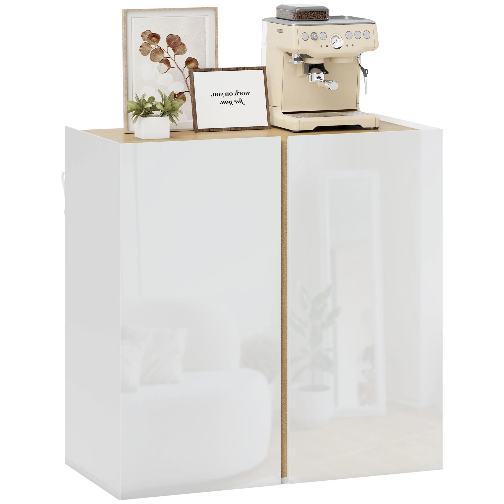 Buffet à haute brillance, meuble de rangement avec 2 portes à fermeture amortie et étagère réglable, style moderne, buffet salle à manger, cuisine et salon, 80 x 40 x 80 cm, blanc - Image 11