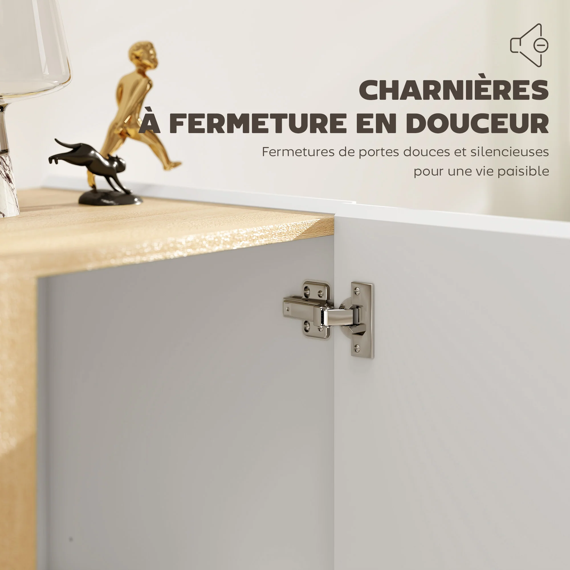 Buffet à haute brillance, meuble de rangement avec 2 portes à fermeture amortie et étagère réglable, style moderne, buffet salle à manger, cuisine et salon, 80 x 40 x 80 cm, blanc - Image 6