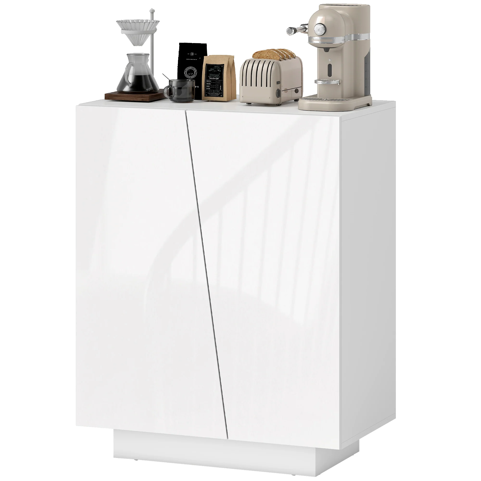 Buffet à haute brillance, meuble de rangement avec placard double porte géométrique et étagère réglable, style moderne, buffet salle à manger, cuisine et salon, 70 x 40 x 88 cm, blanc