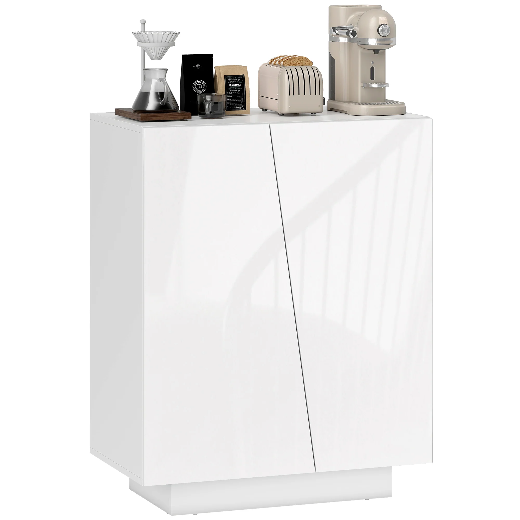 Buffet à haute brillance, meuble de rangement avec placard double porte géométrique et étagère réglable, style moderne, buffet salle à manger, cuisine et salon, 70 x 40 x 88 cm, blanc - Image 11