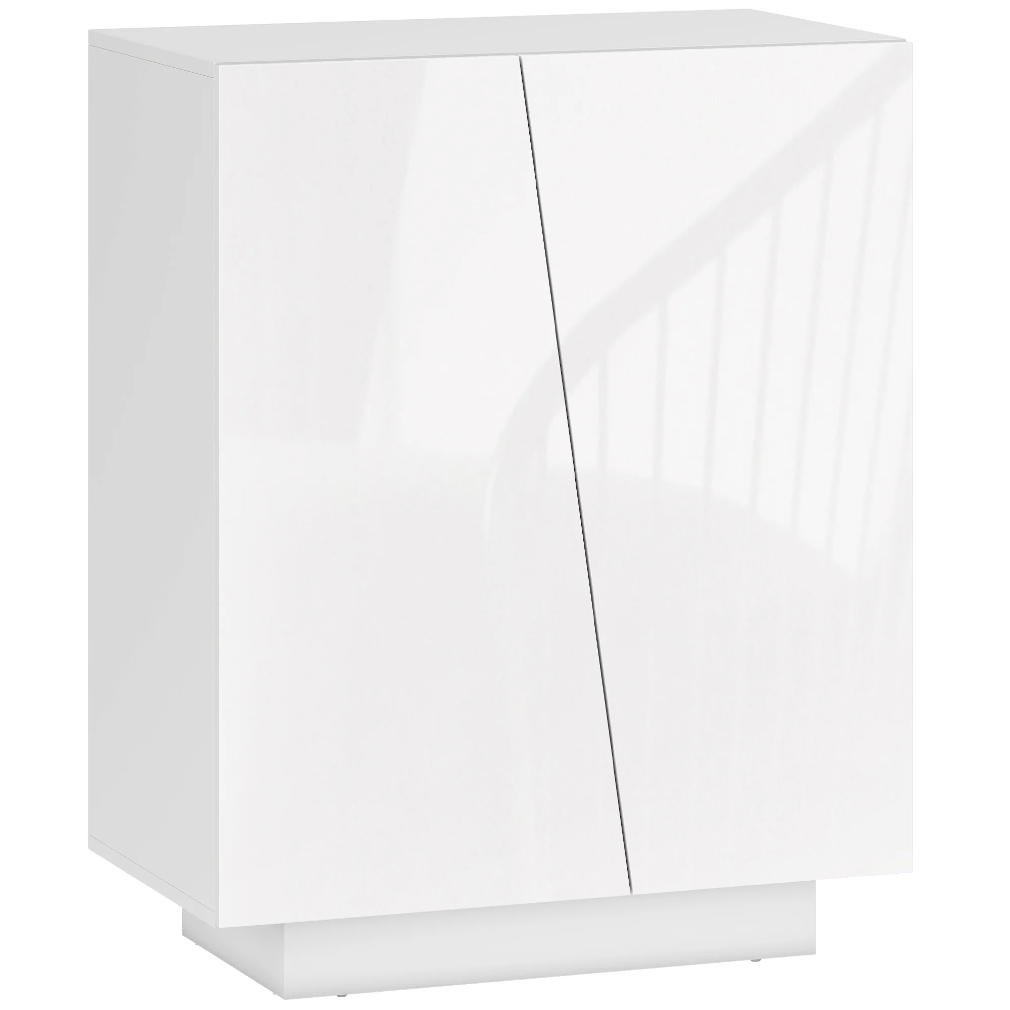 Buffet à haute brillance, meuble de rangement avec placard double porte géométrique et étagère réglable, style moderne, buffet salle à manger, cuisine et salon, 70 x 40 x 88 cm, blanc - Image 2
